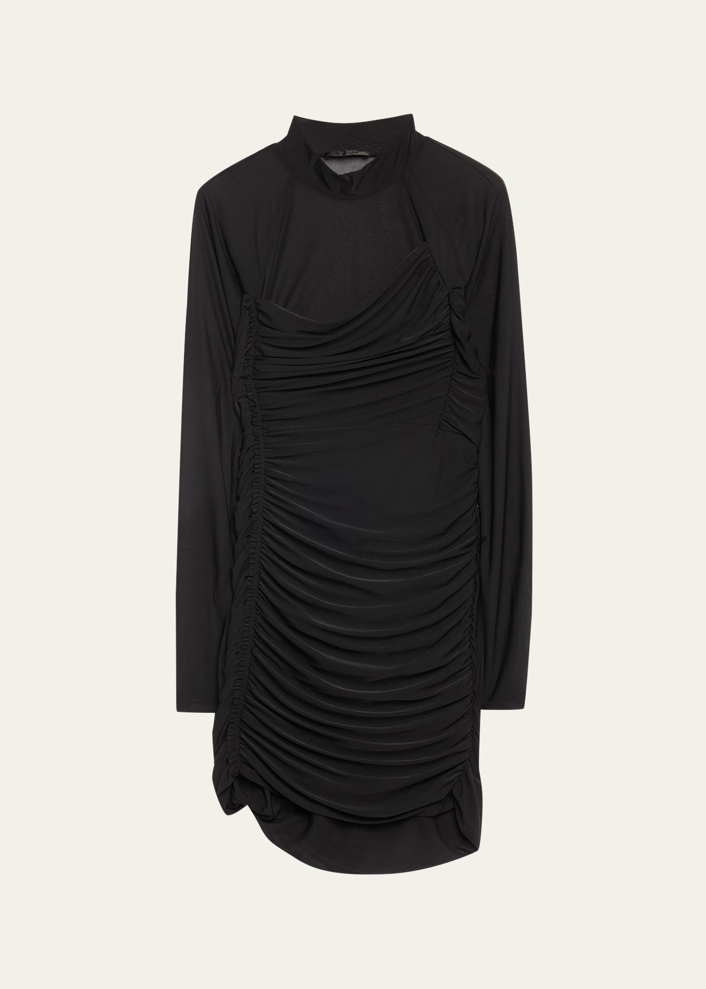 Shop Helmut Lang Long-sleeve Ruched Bodycon Mini Dress In Blk