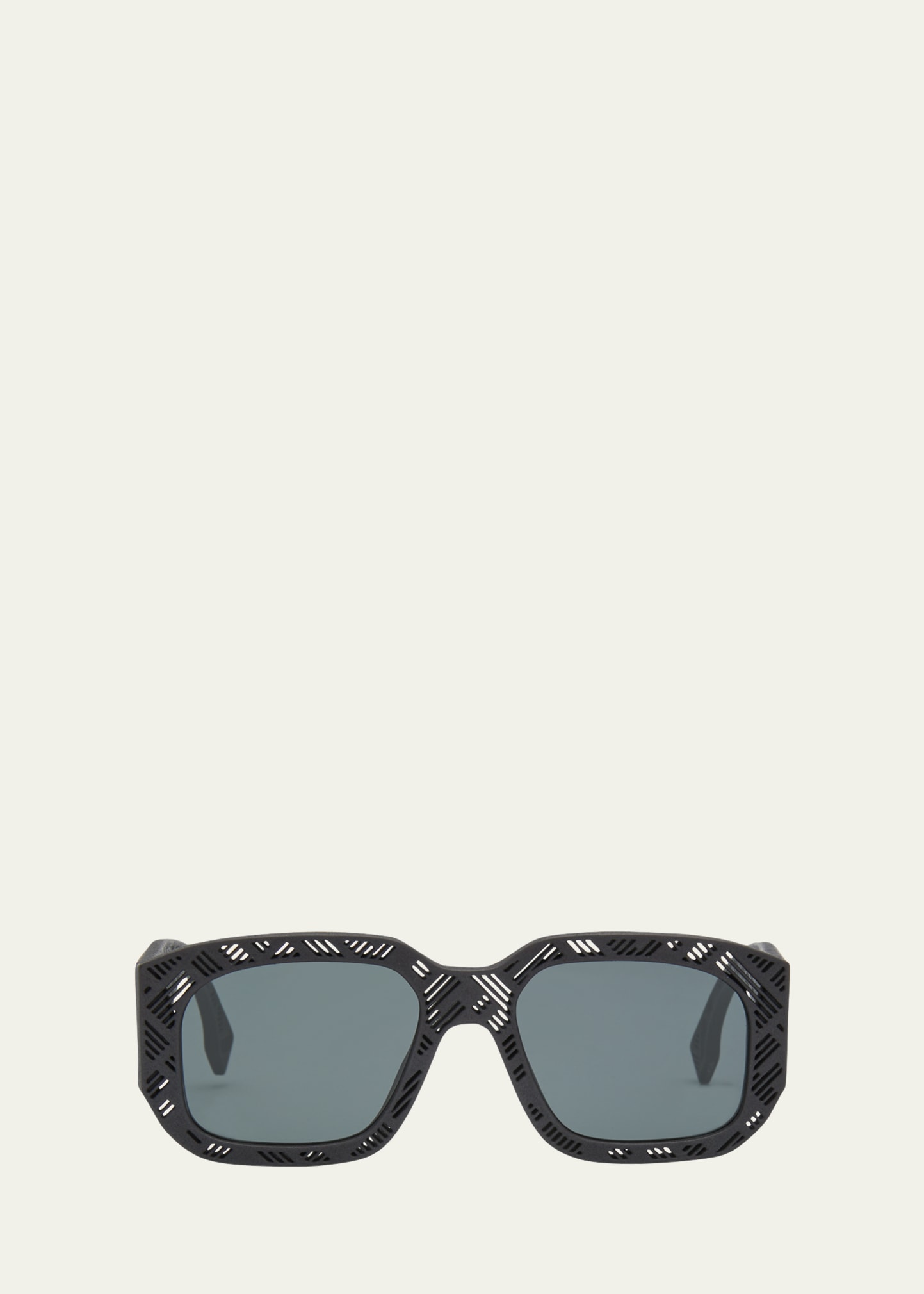 Shop Fendi Men's  Shadow Acetate Rectangle Sunglasses In Matte Black