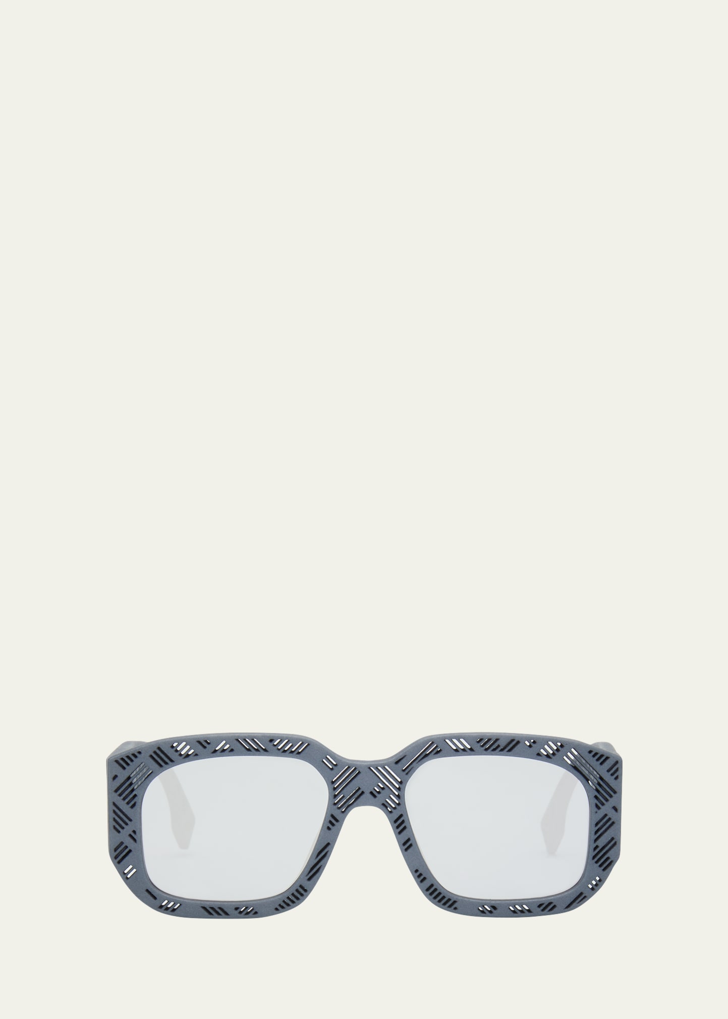 Shop Fendi Men's  Shadow Acetate Rectangle Sunglasses In Greysmoke Mirror