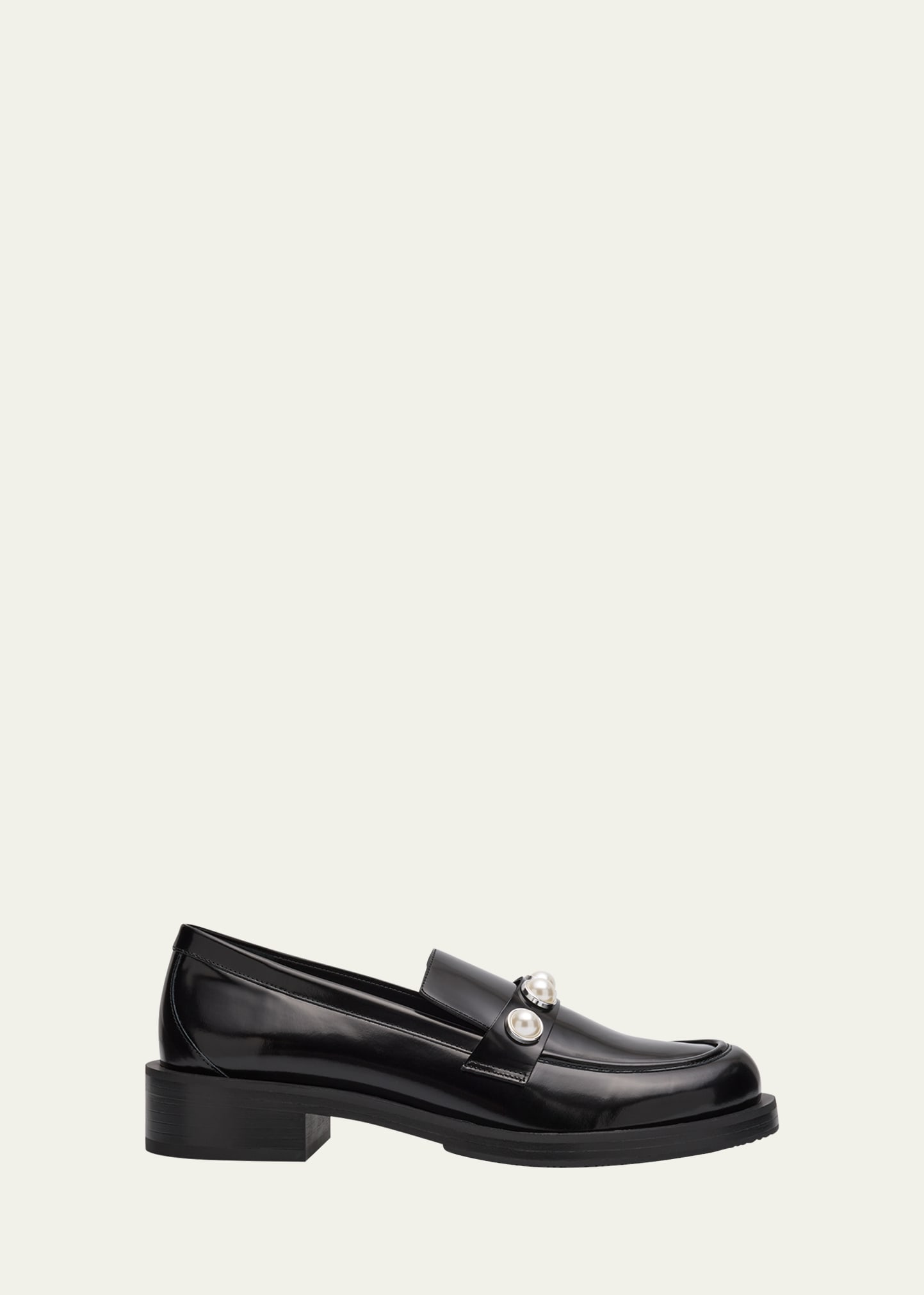 Stuart Weitzman Portia Leather Pearly Slip-on Loafers In Black