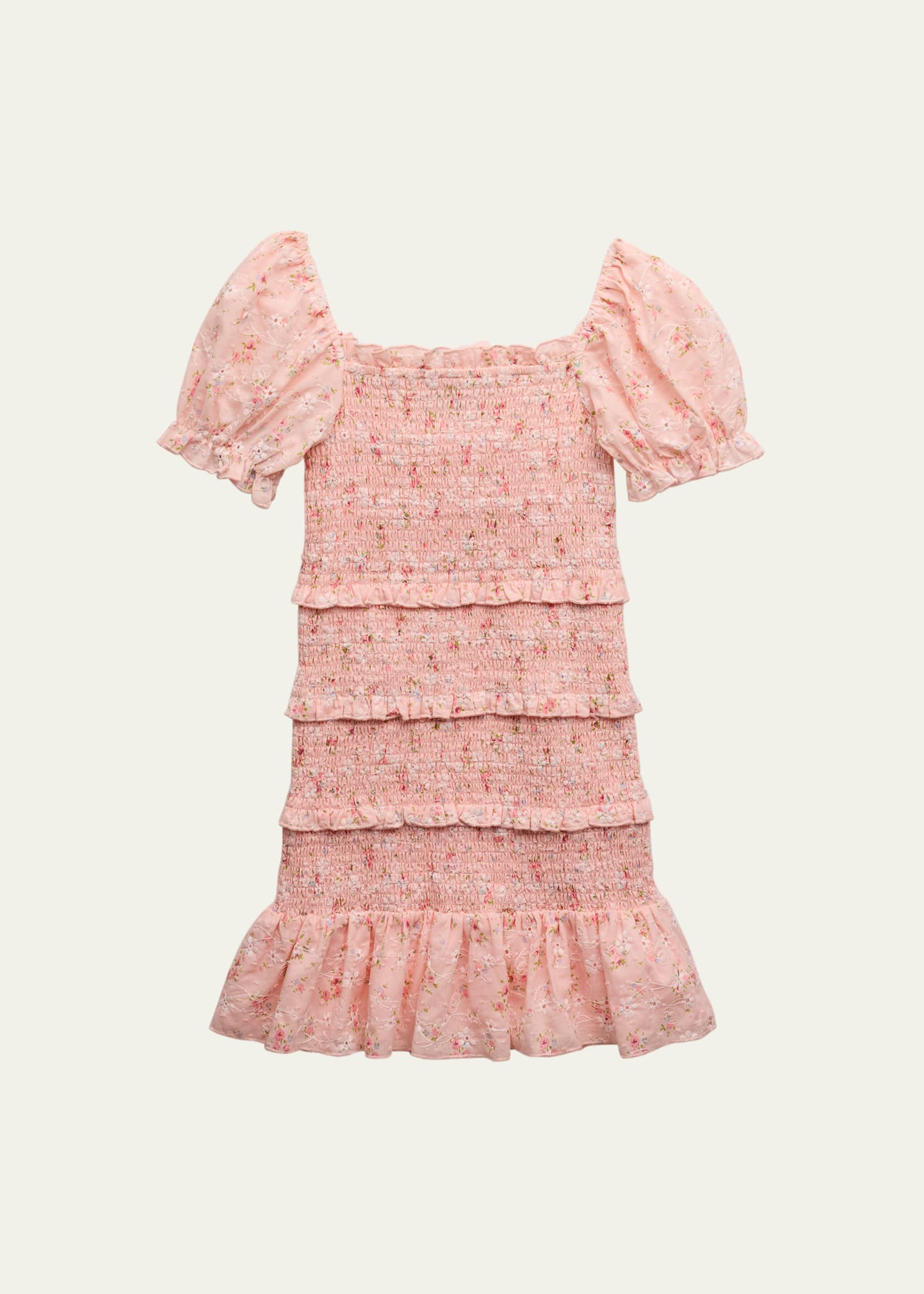 Katiej Nyc Kids' Girl's Laila Smocked Floral-print Dress In Sweet Pink Floral