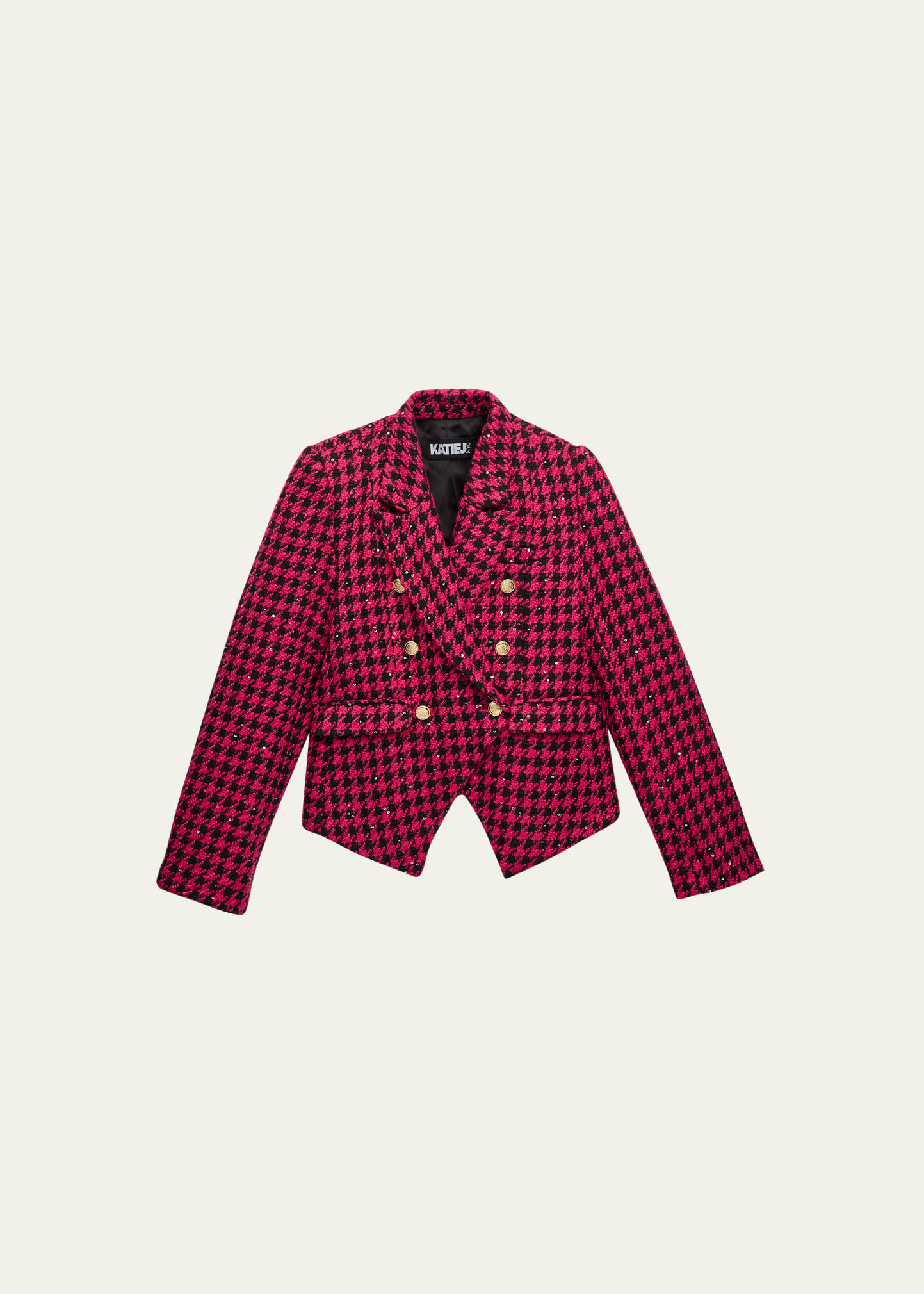 Katiej Nyc Kids' Girl's Houndstooth-print Blazer In Pinkblack
