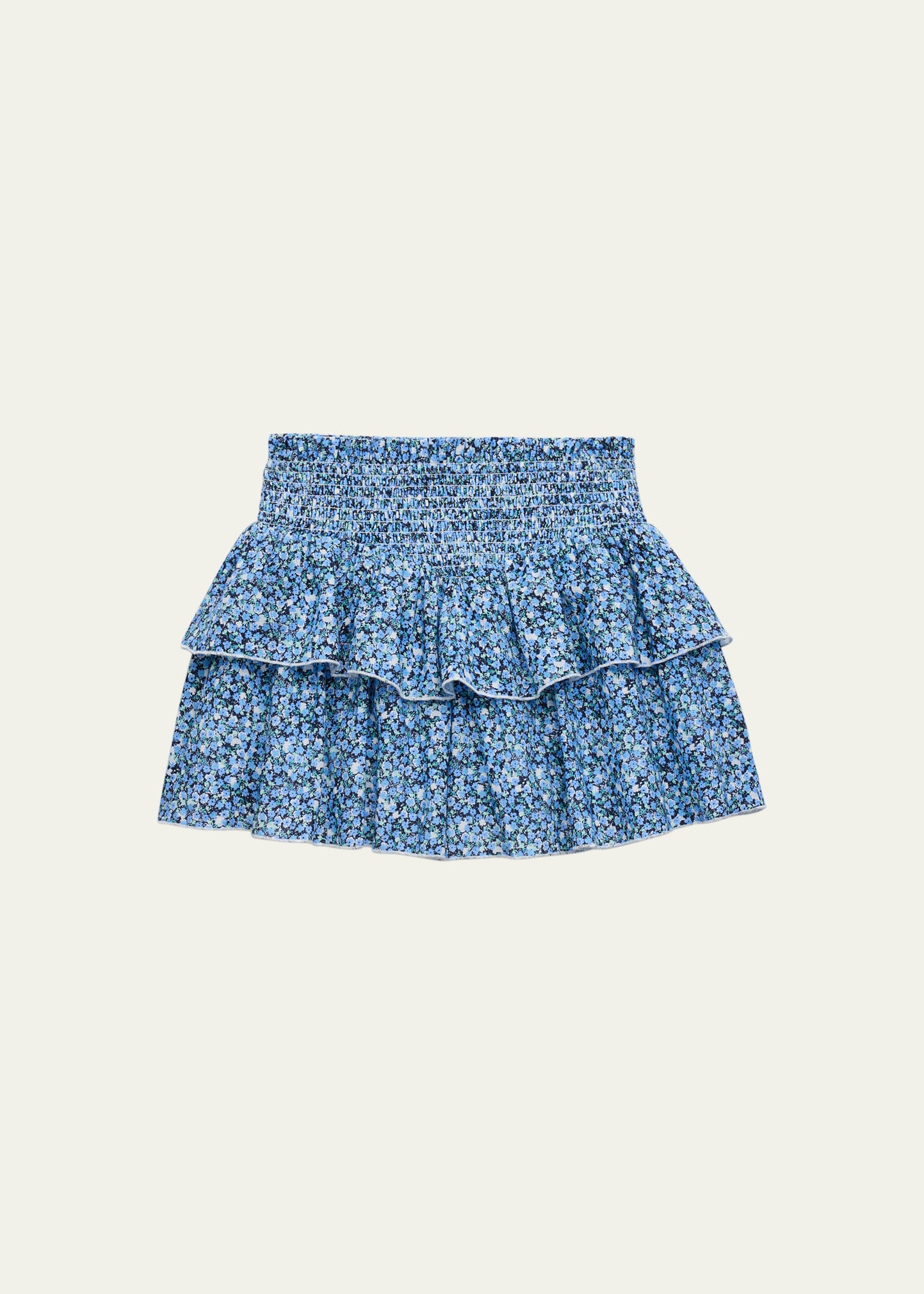 Katiej Nyc Kids' Girl's Floral-print Smocked Skirt In Navy Ditsy Floral