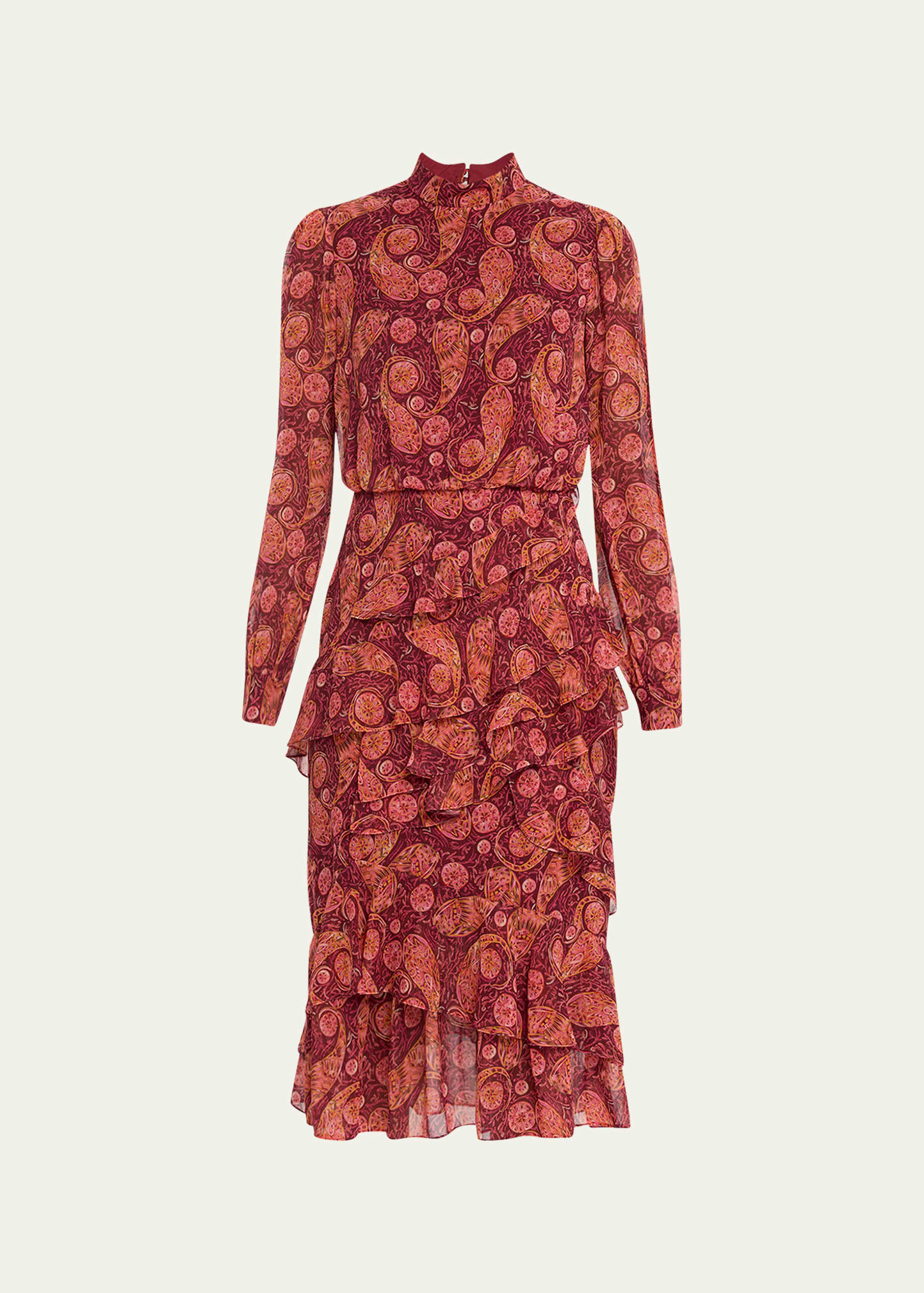 Shop Saloni Isa Silk Georgette Tiered Ruffle Midi Dress In 2025-ruby Paisley