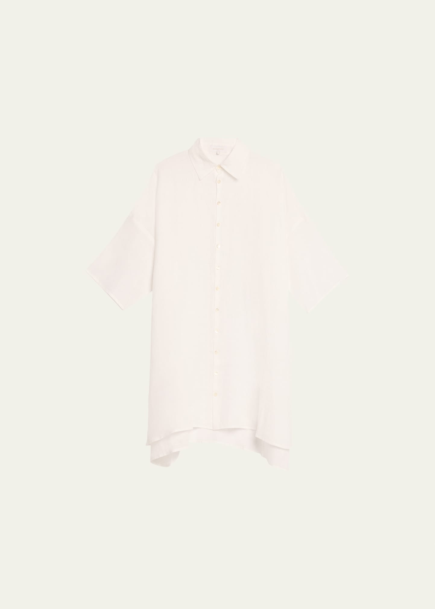 Eskandar Sloped-shoulder Wide A-line Short-sleeve Shirt With Collar (very Long) In White