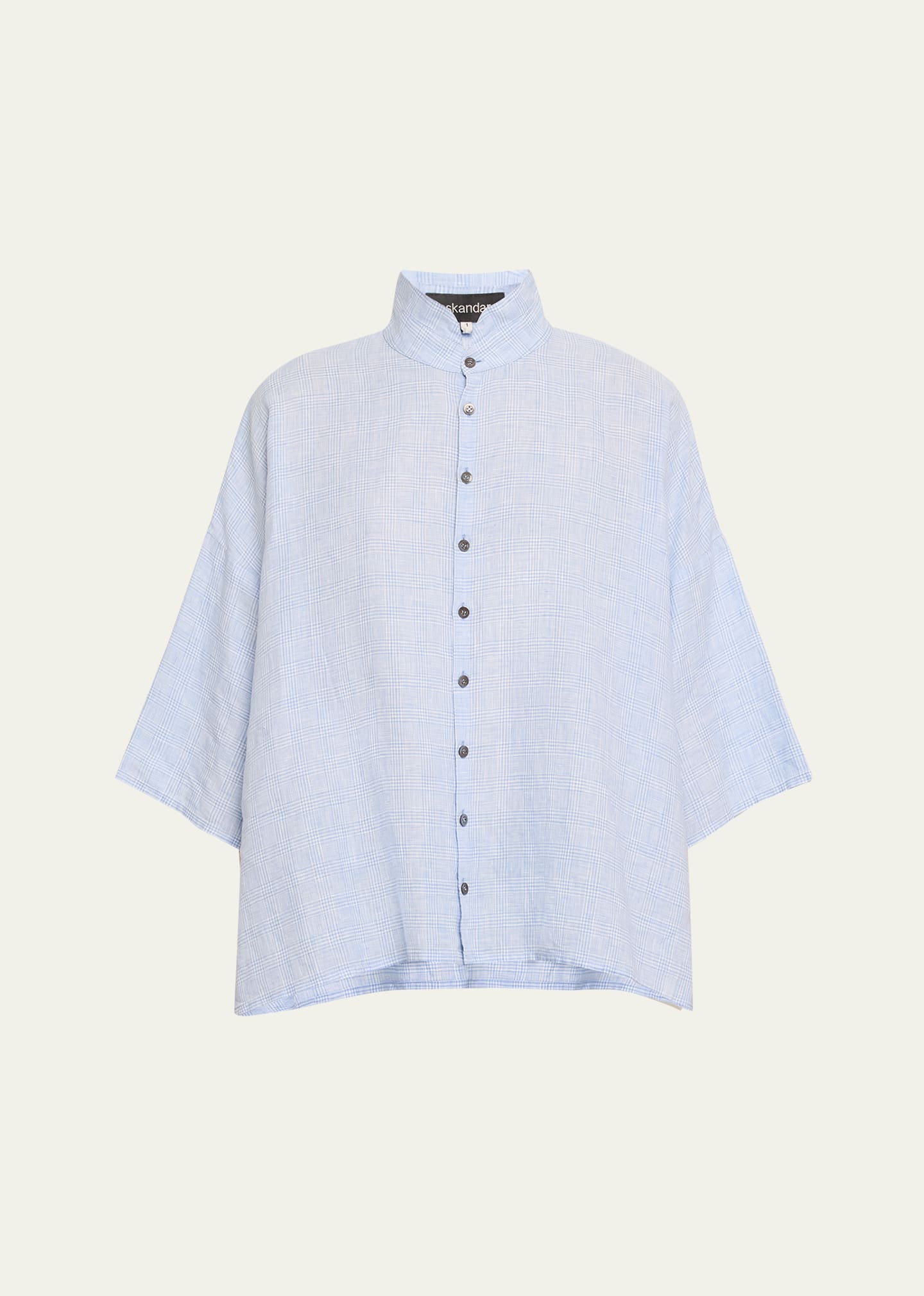 Gingham Wide A-Line Double Stand Collar Shirt (Mid Length)