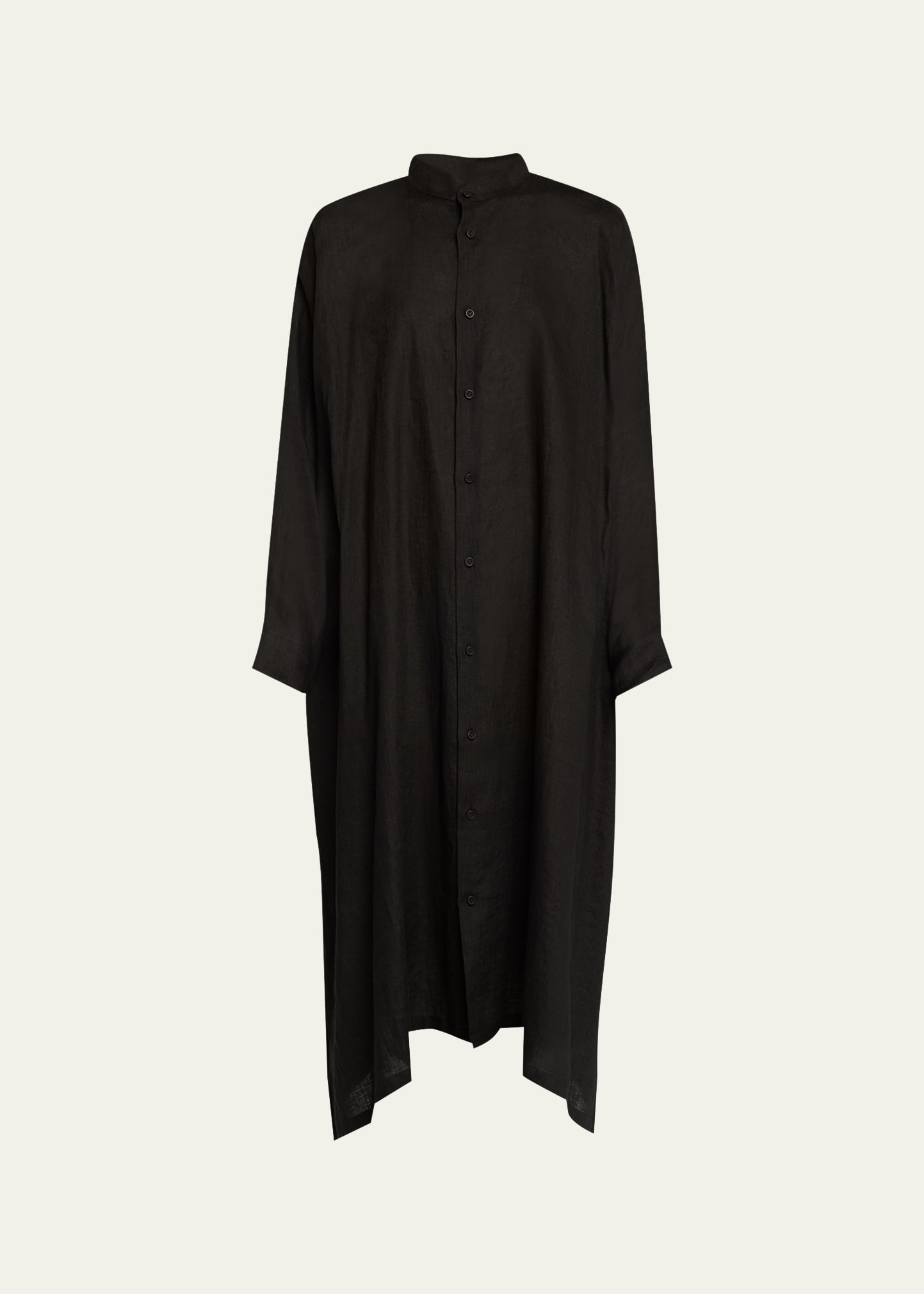 Eskandar Wide A-line Collarless Midi Shirtdress In Black