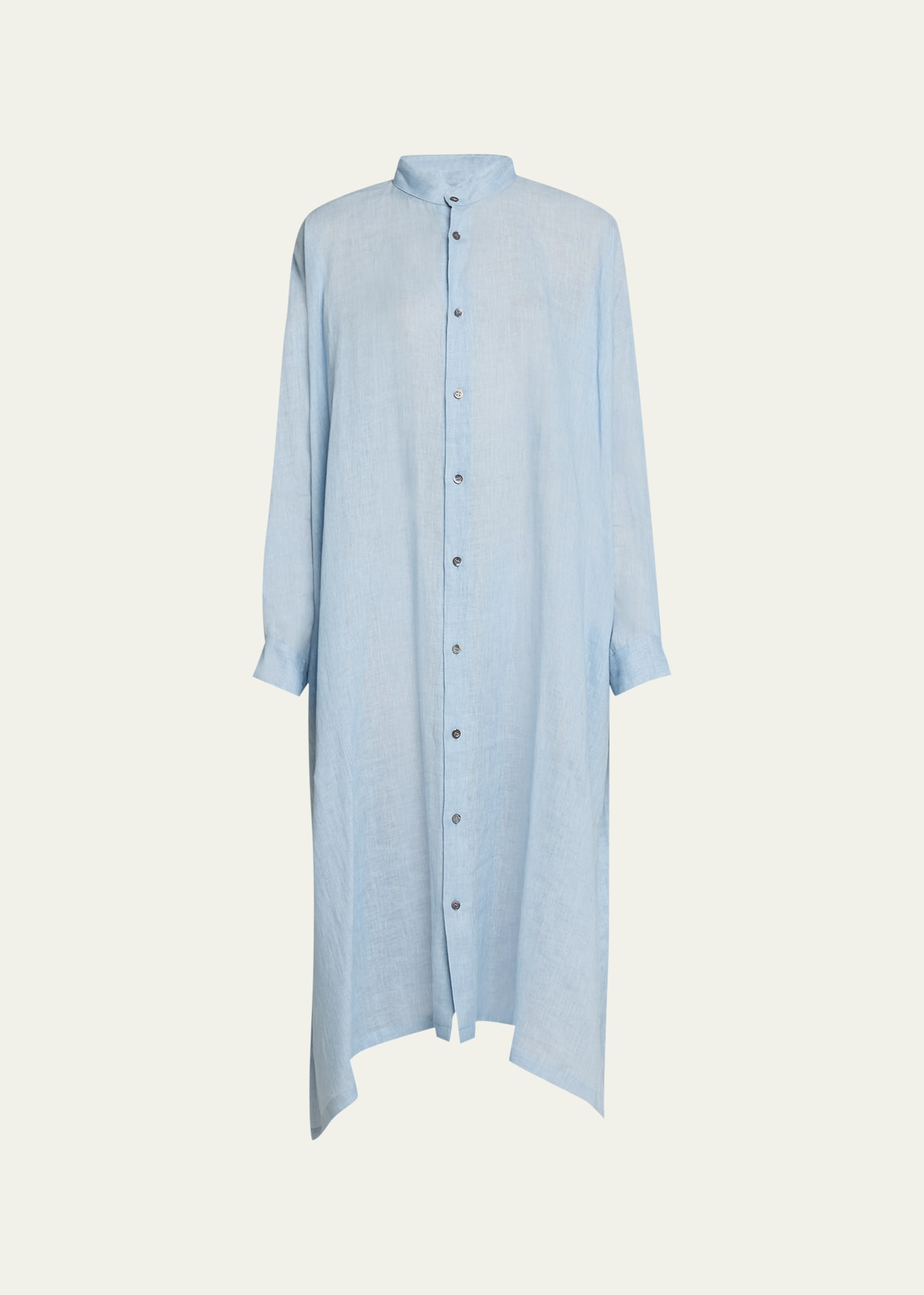 Shop Eskandar Wide A-line Collarless Midi Shirtdress In Woadblue