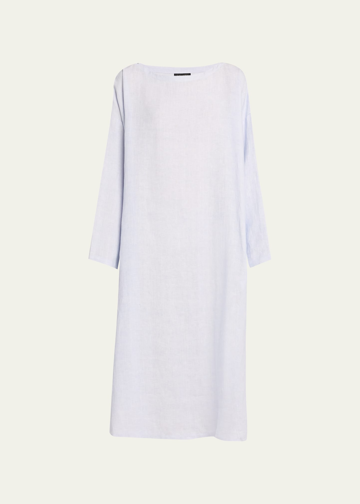 Eskandar Wide A-line Scoop-neck Linen Midi Dress In Silvertint