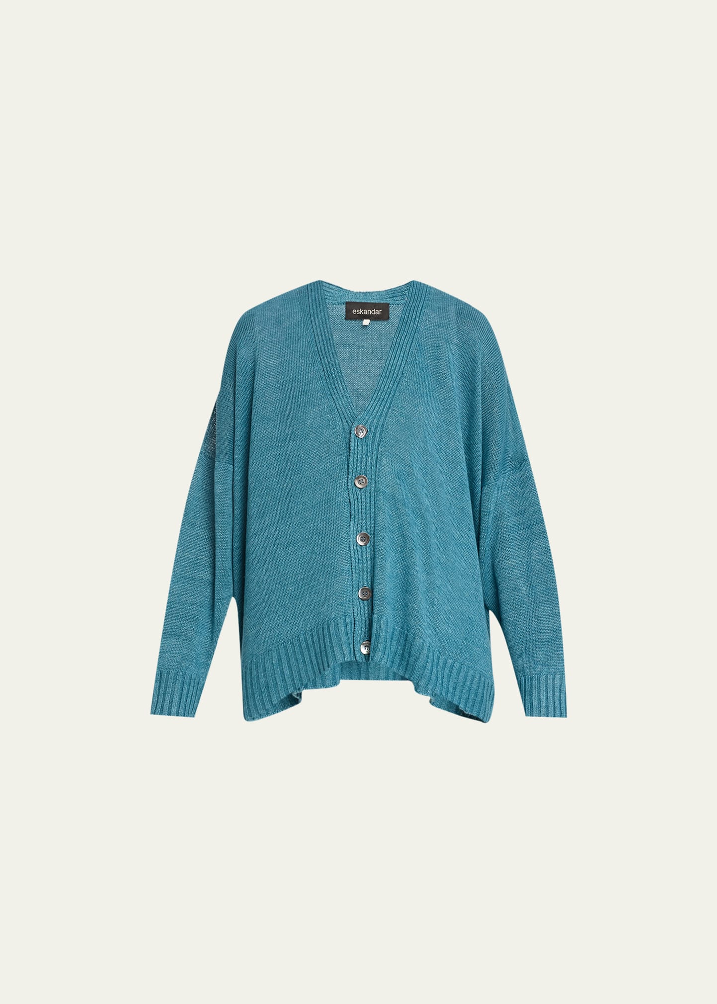 Eskandar V-neck Cardigan (mid Length) In Darkturquoise