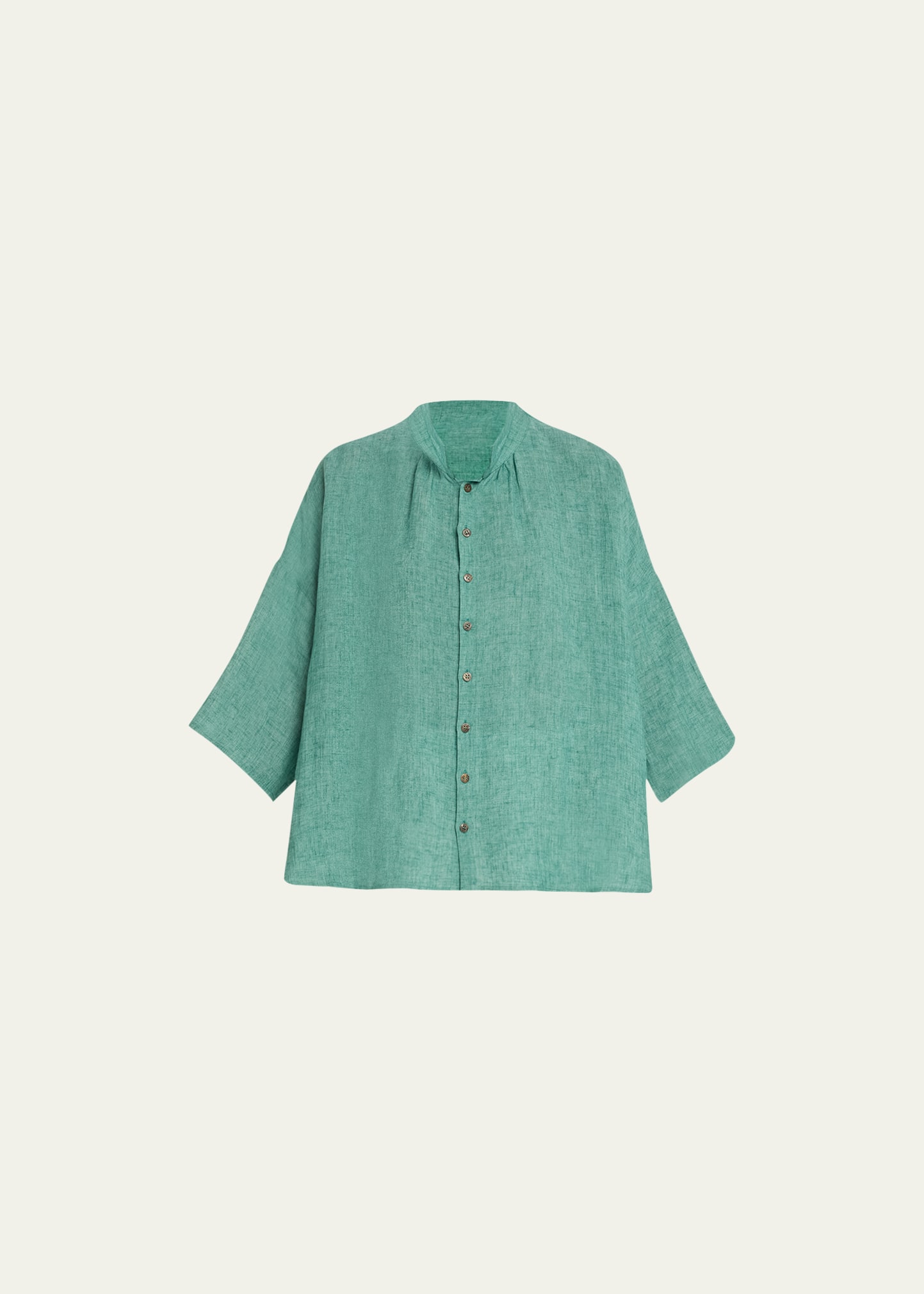 Eskandar Sloped-shoulder Wide A-line Pleated Collar Short-sleeve Shirt (mid Length) In Greenaqua