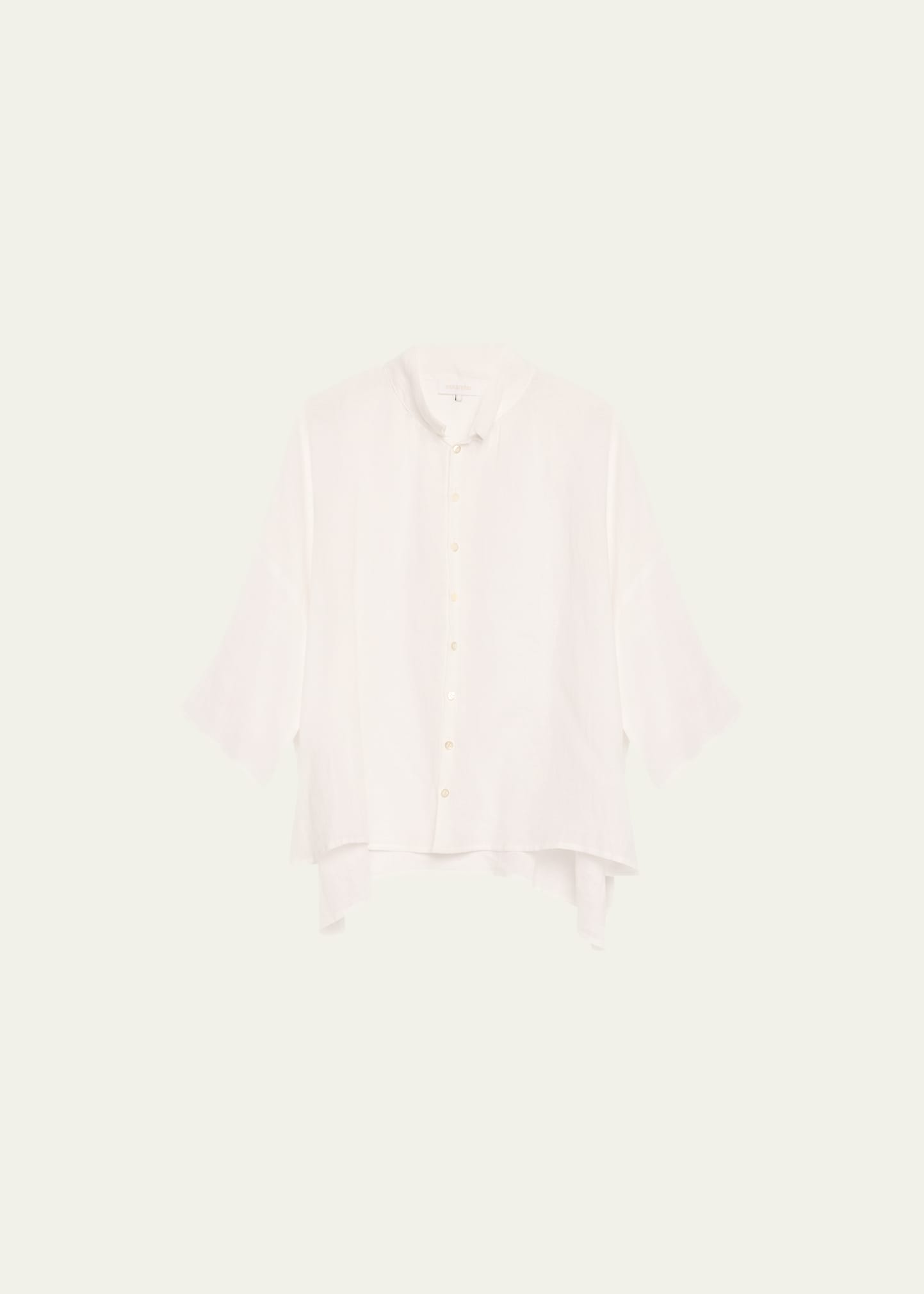 Eskandar Sloped-shoulder Wide A-line Pleated Collar Short-sleeve Shirt (mid Length) In White
