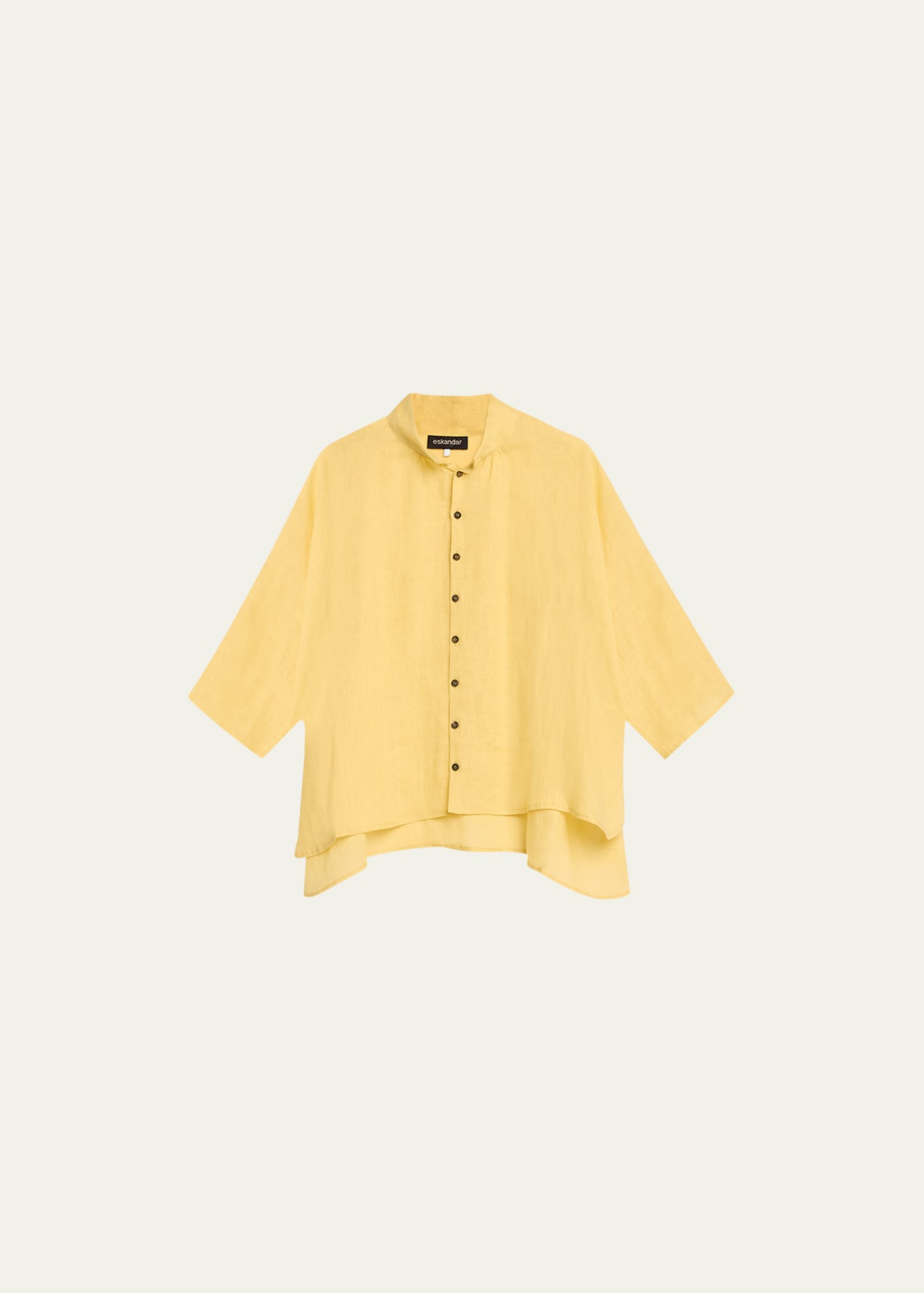 Sloped-Shoulder Wide A-Line Pleated Collar Short-Sleeve Shirt (Mid Length)