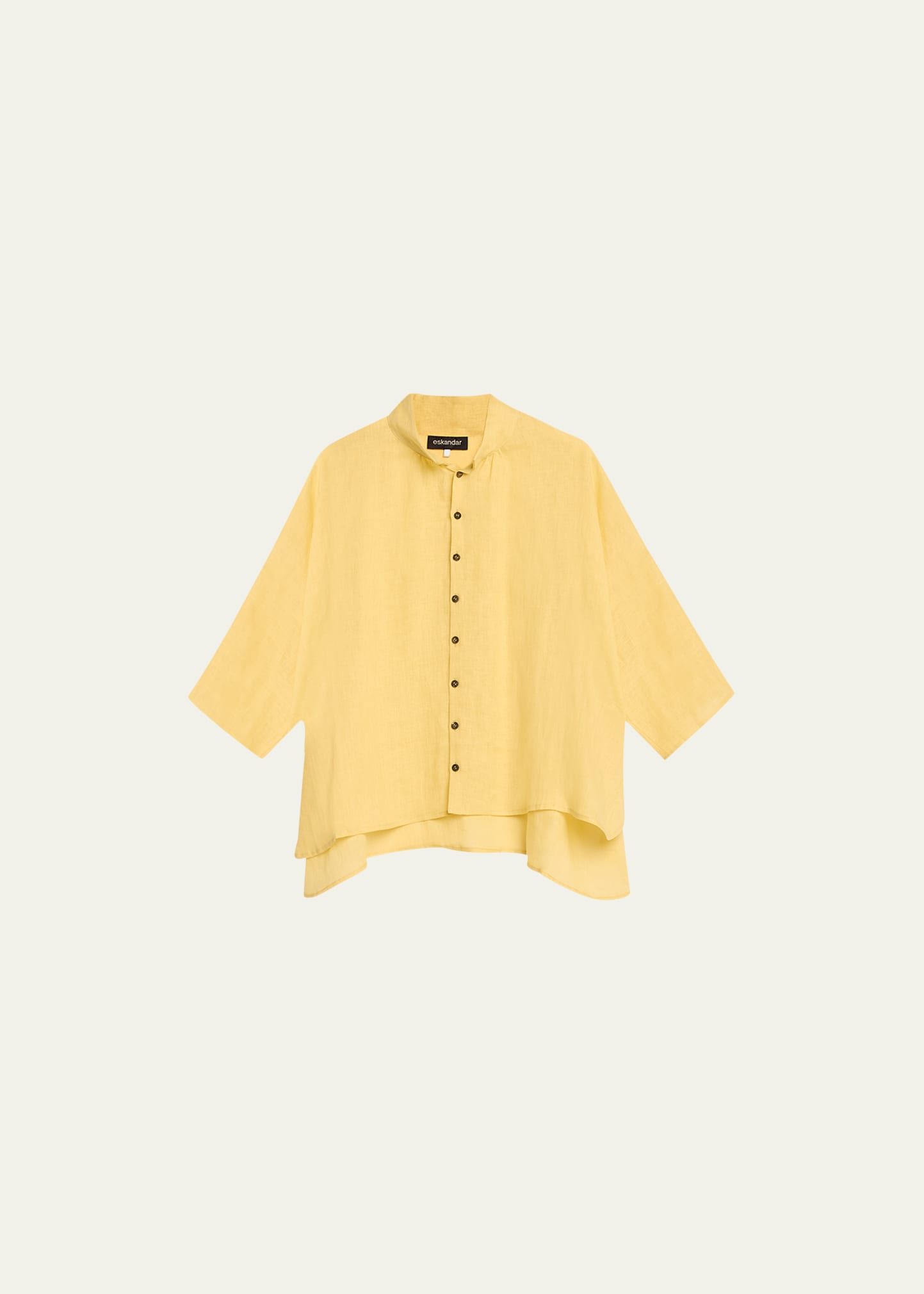 Eskandar Sloped-shoulder Wide A-line Pleated Collar Short-sleeve Shirt (mid Length) In Chamomile