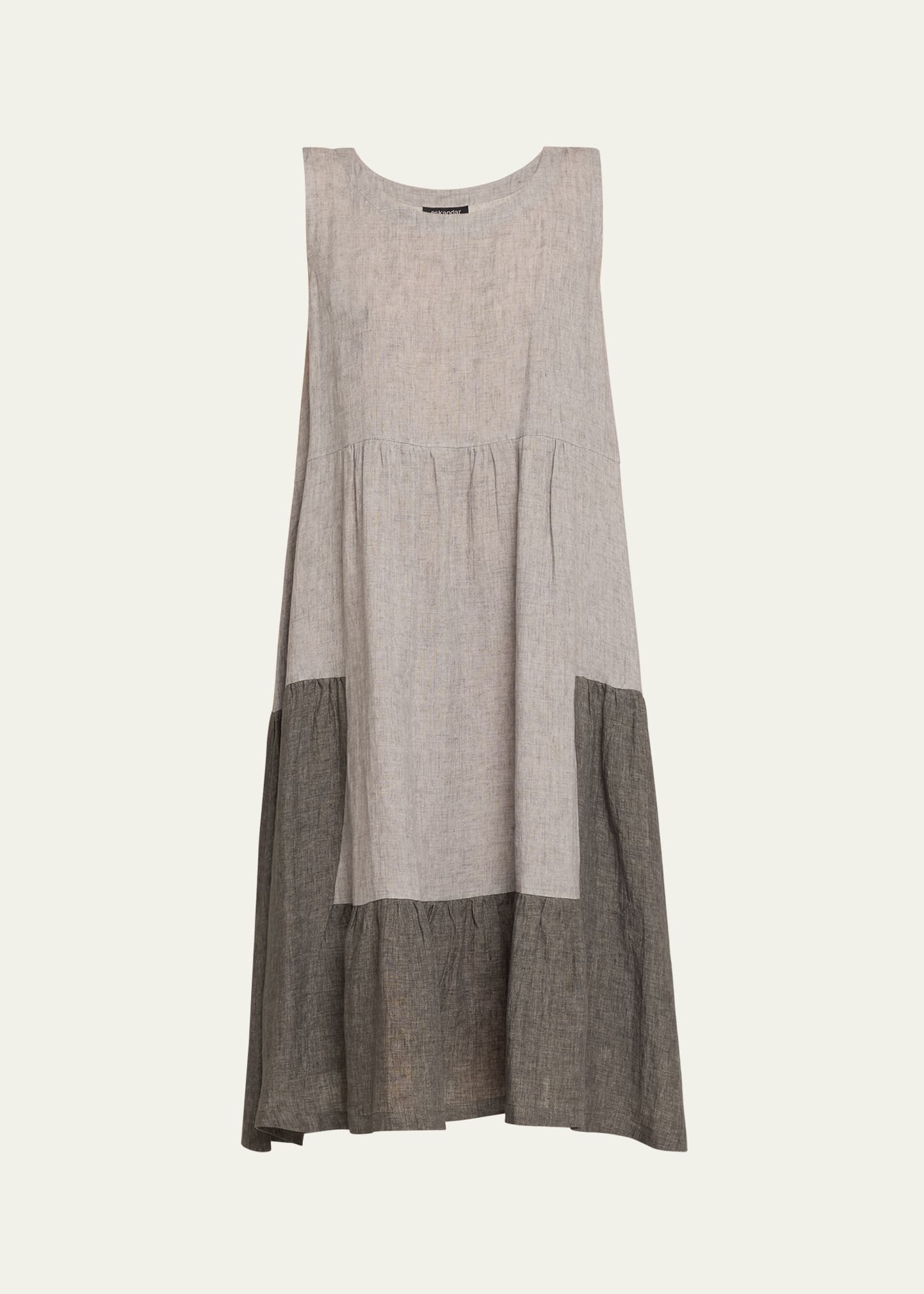 Two-Tone Tiered Pleated Sleeveless Dress