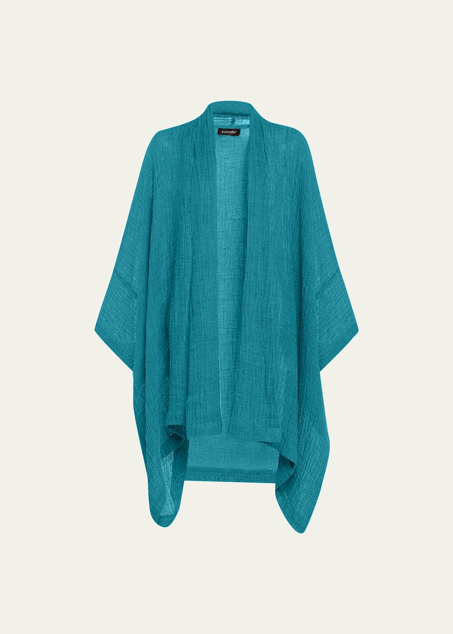 Eskandar Wide Short-sleeve Scrunch Shawl-collar Jacket (long Plus Length) In Darkturquoise
