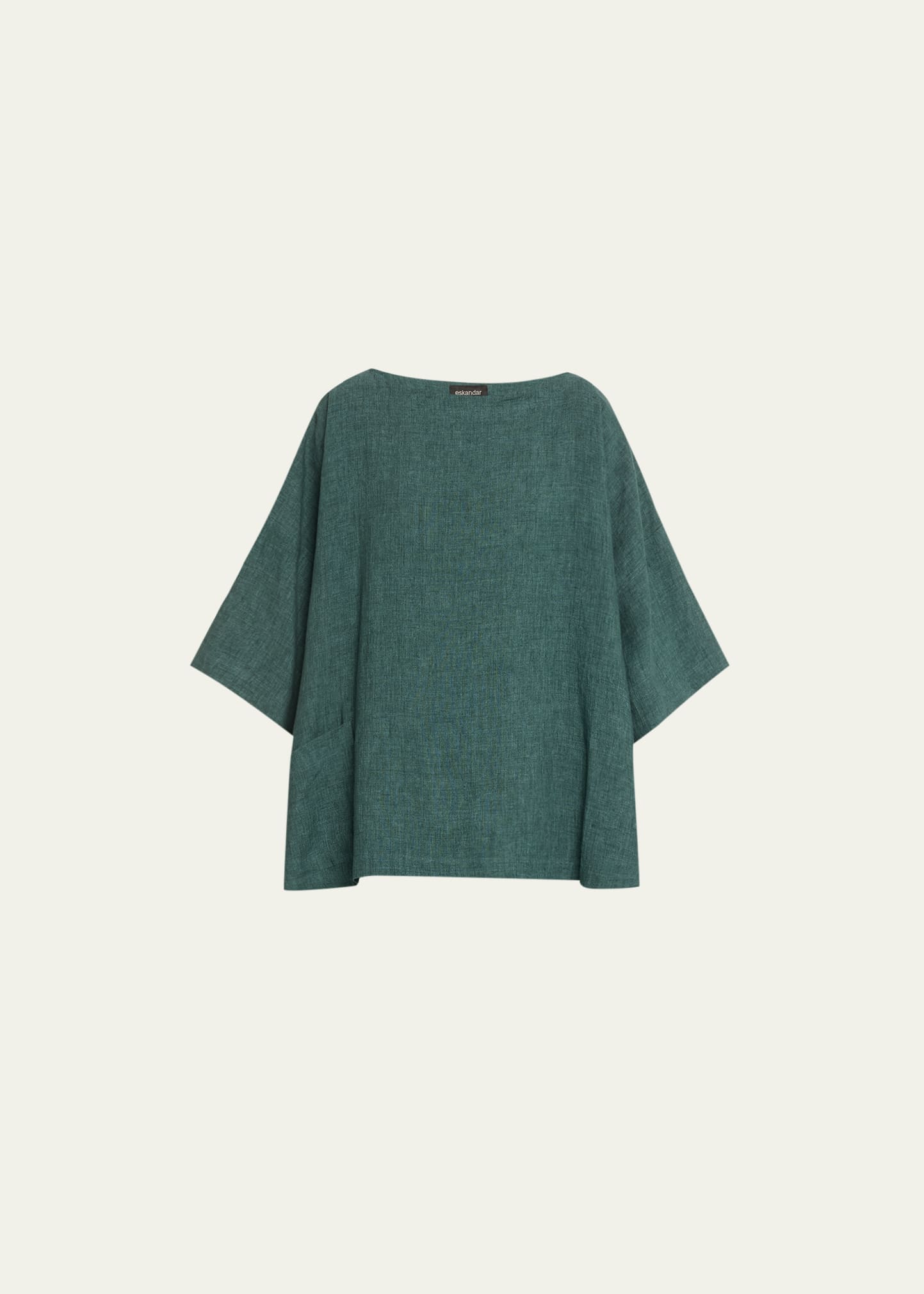 Eskandar Angle-to-front 3/4-sleeve Scoop-neck Tunic (long Length) In Tealgreen
