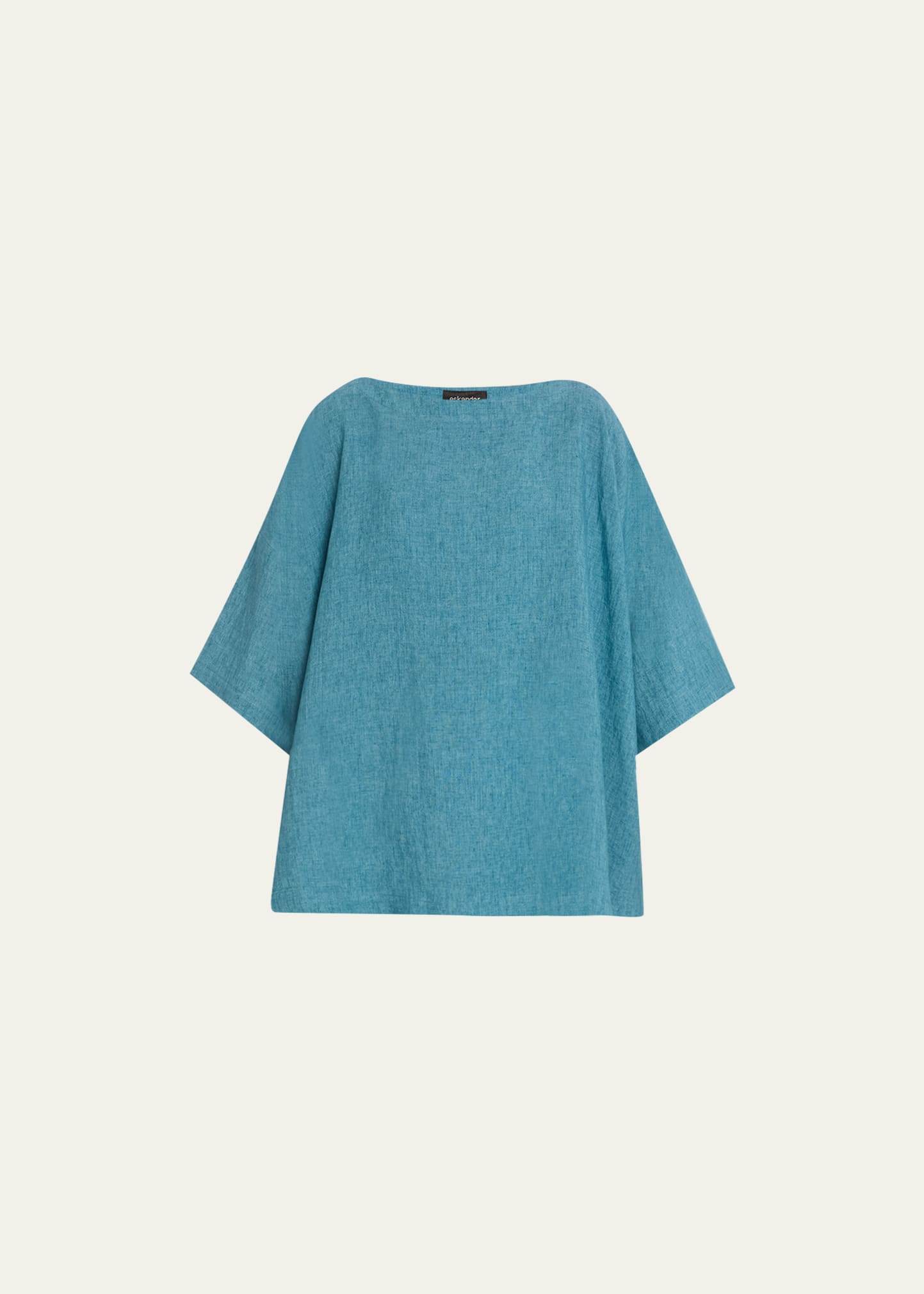 Shop Eskandar Angle-to-front 3/4-sleeve Scoop-neck Tunic (long Length) In Darkturquoise