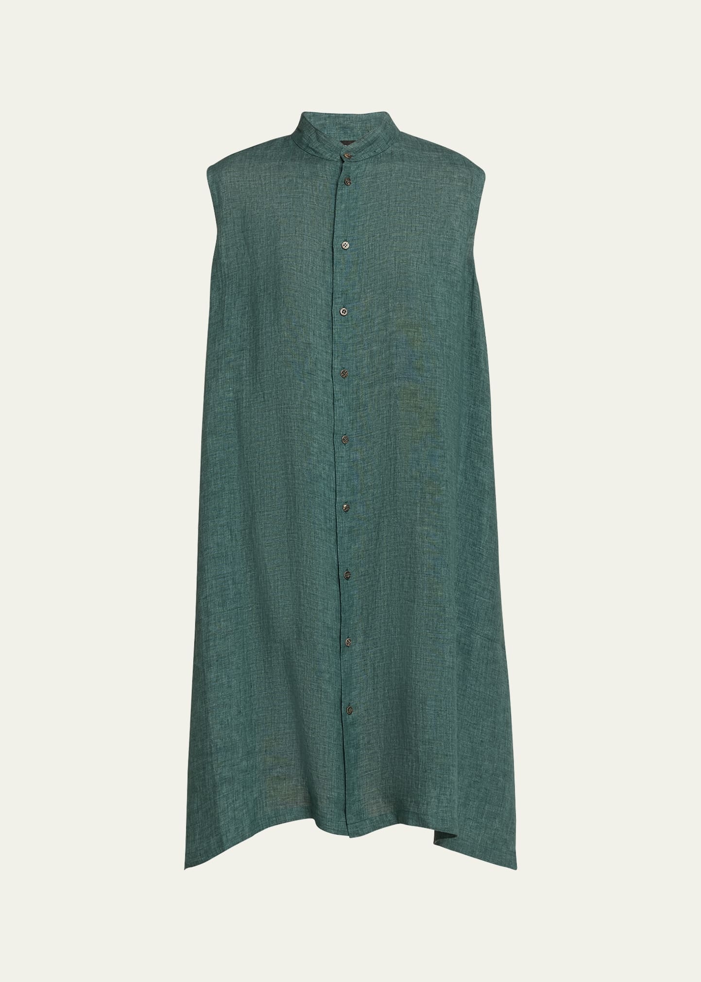Shop Eskandar A-line Collarless Sleeveless Shirt Dress In Tealgreen