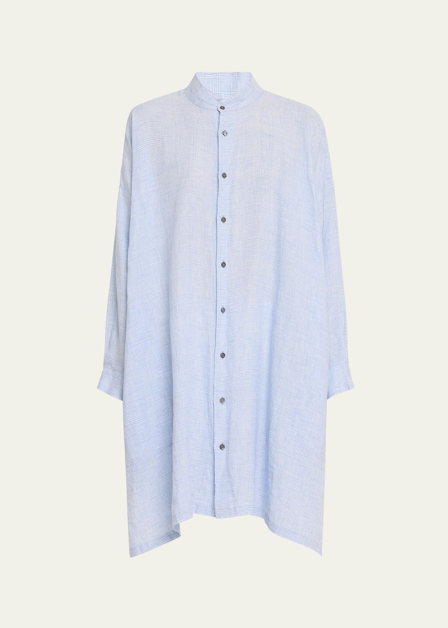 Shop Eskandar Wide A-line Collarless Shirt (very Long Length) With Slits In Sky Blue