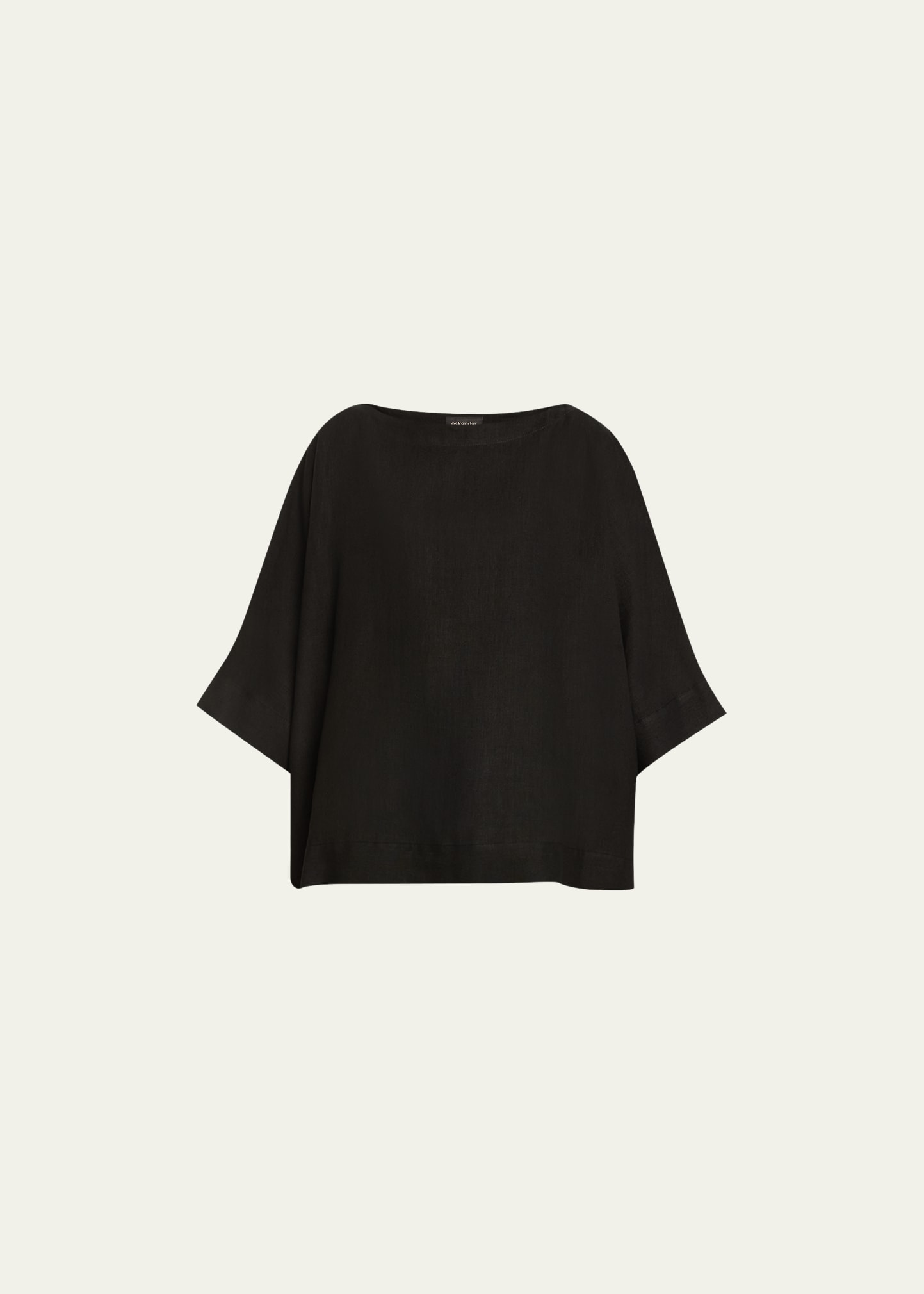 Shop Eskandar Scoop-neck 3/4-sleeve Top With Hem Bands (mid Plus Length) In Black