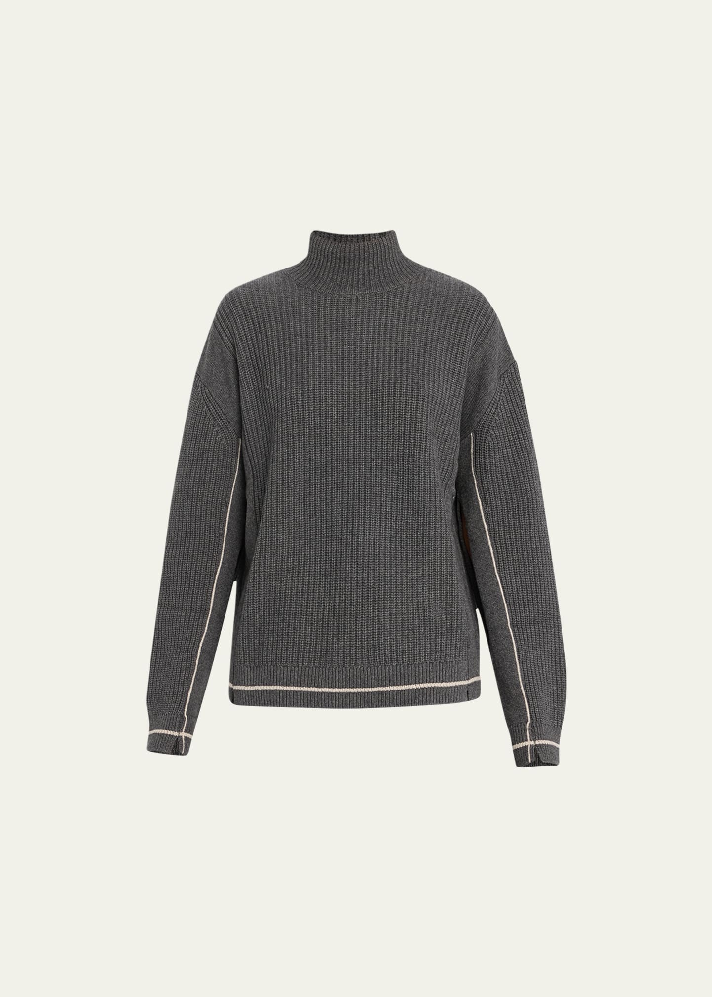 Oversized Mock-Neck Keyhole Cashmere Sweater