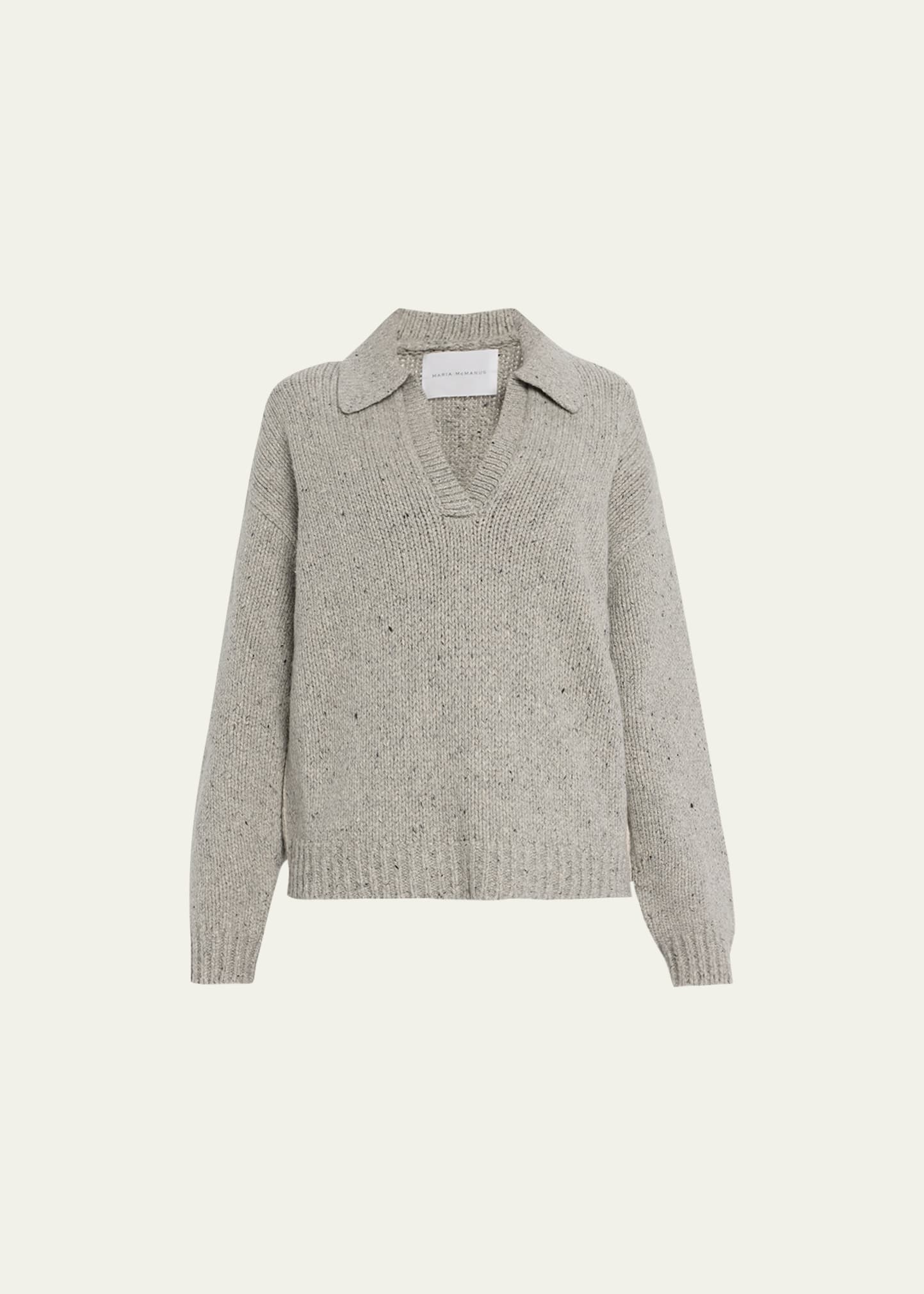 Shop Maria Mcmanus Split-sleeve Collar Cashmere Sweater In Grey Donegal