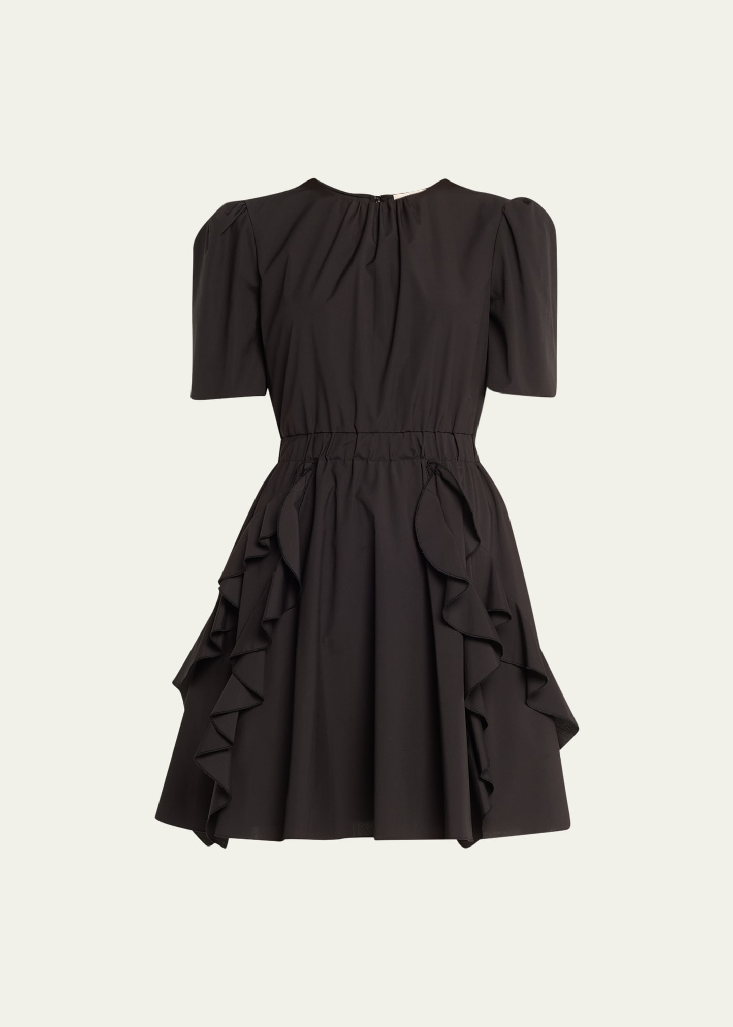 Ruched Short-Sleeve Ruffle Mini Dress