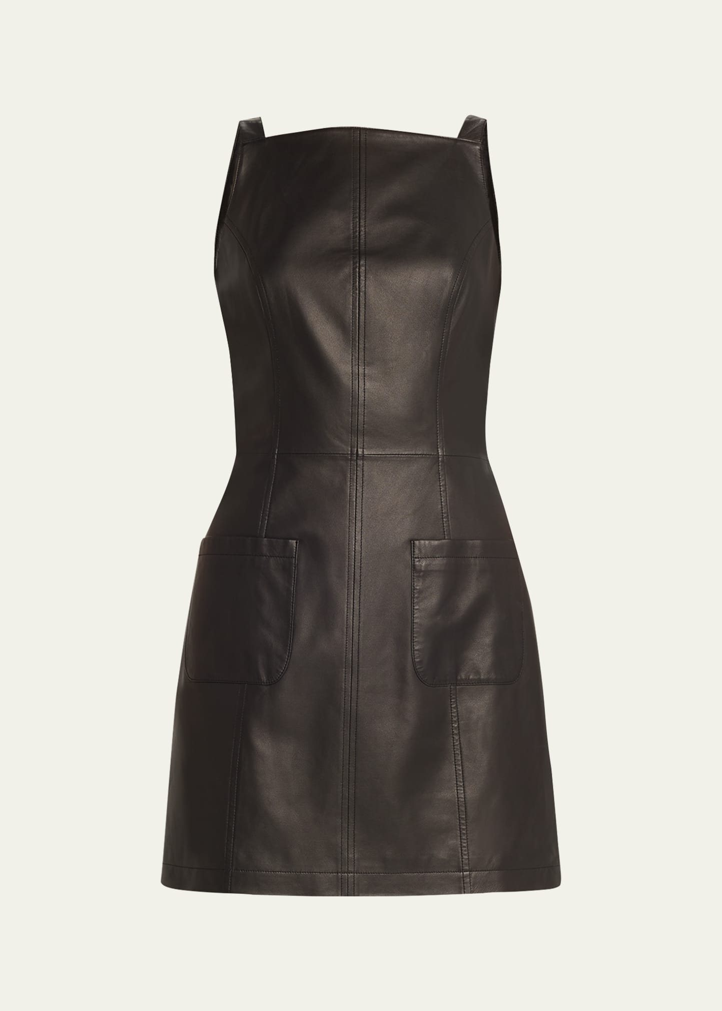 Sleeveless Square-Neck Leather Mini Dress