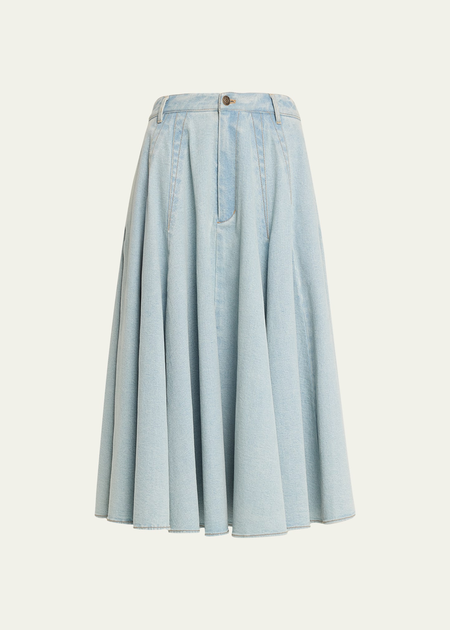 Circle-Cut Denim Midi Skirt