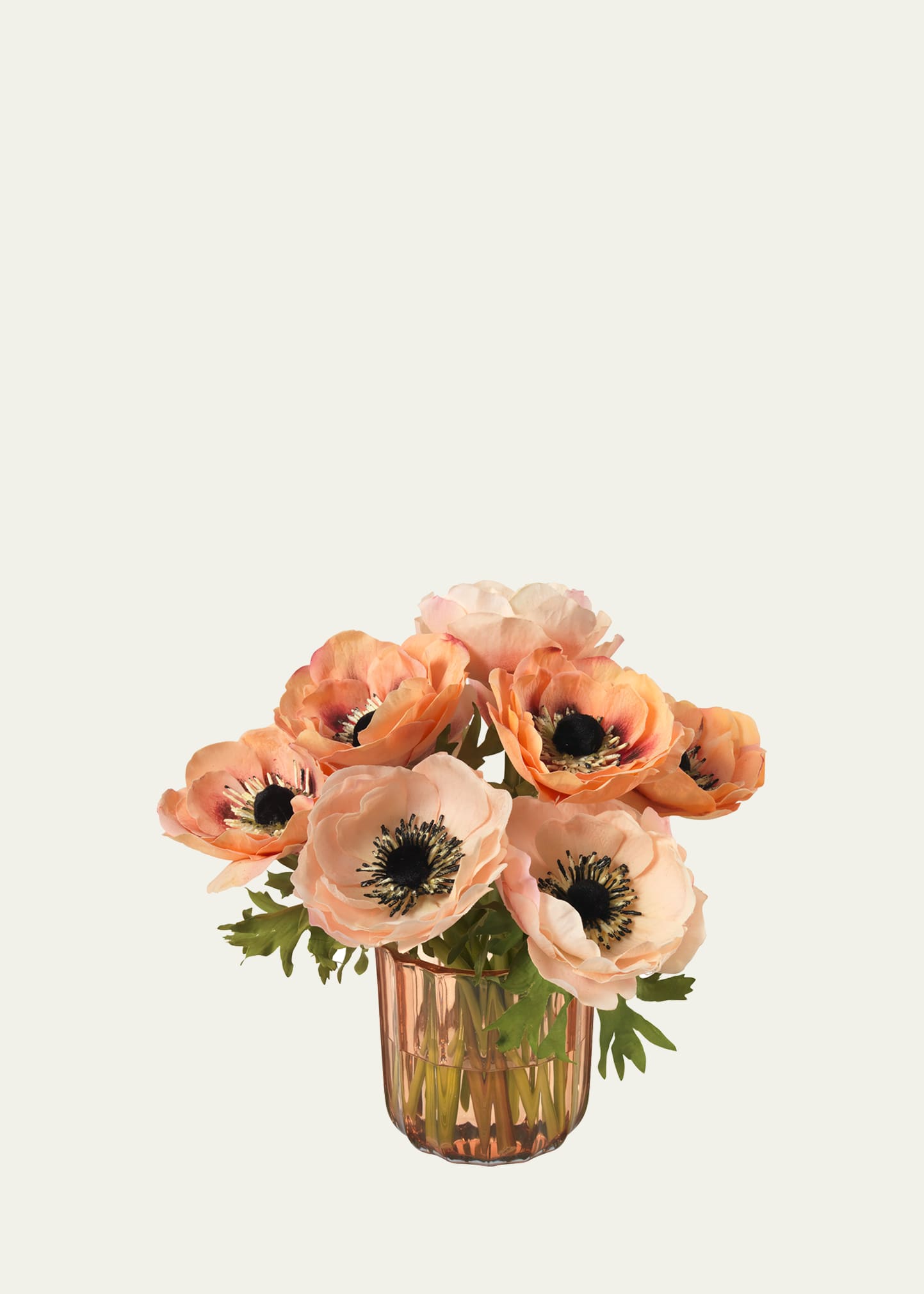 Diane James Peach Anemones 9" Faux Floral Arrangement In Amber Glass Vase