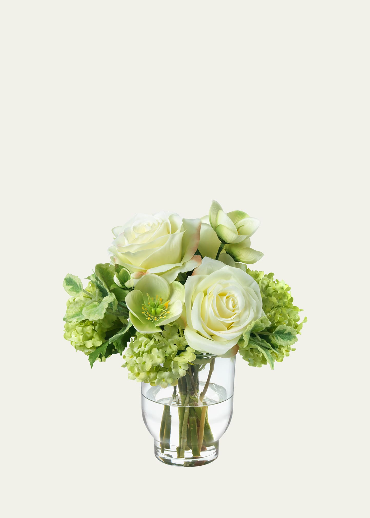 Diane James Hellebores, Roses, And Snowball 10" Faux Floral Arrangement In Glass Vase