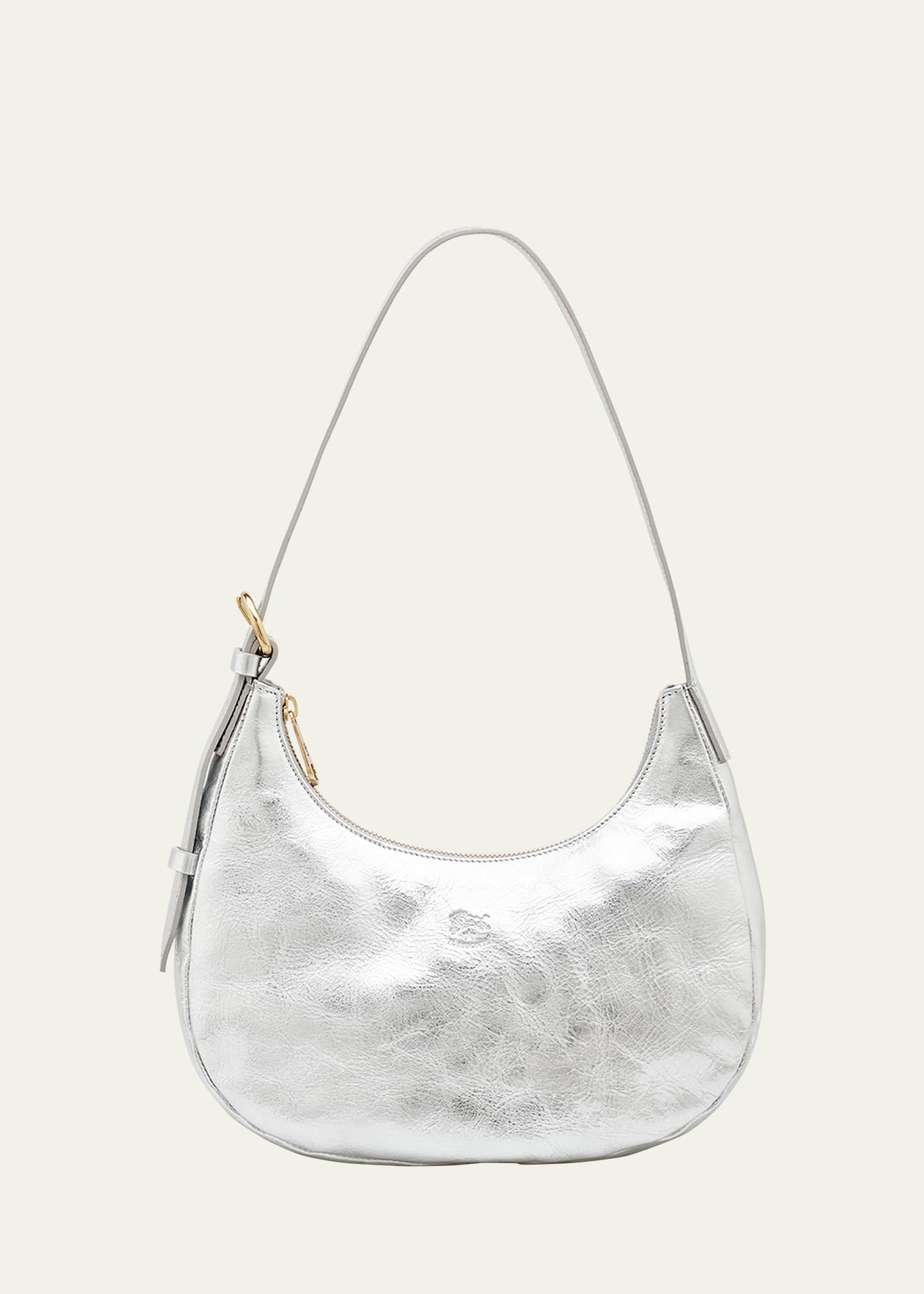 Il Bisonte Belcanto Metallic Leather Shoulder Bag In Silver