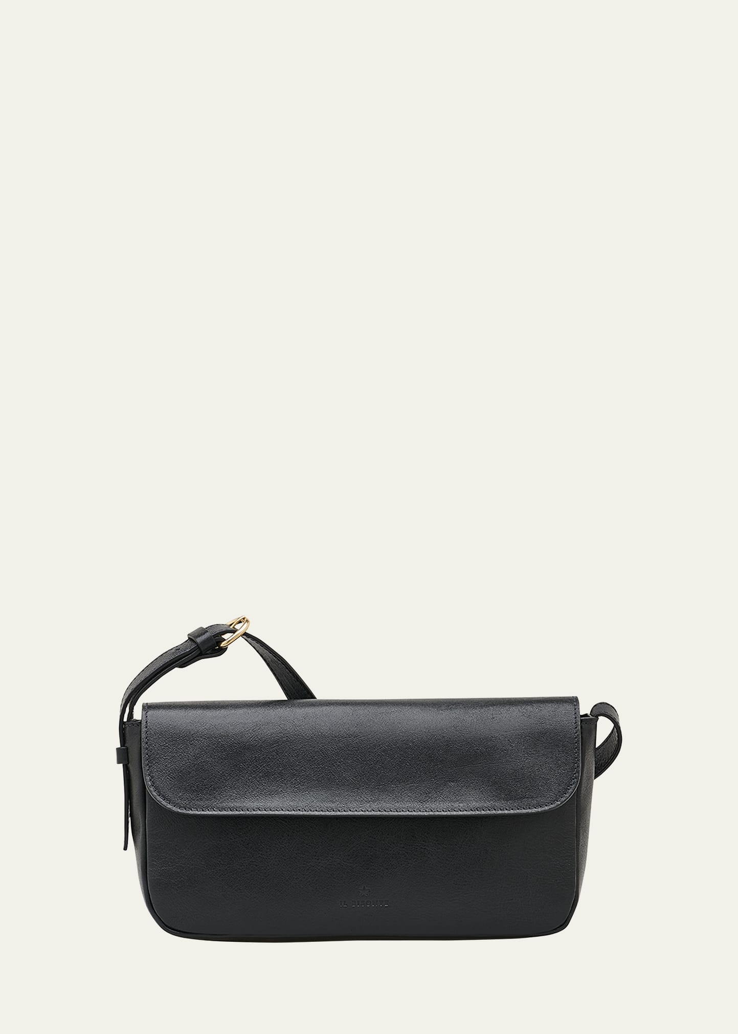 Shop Il Bisonte Studio Flap Leather Shoulder Bag In Black