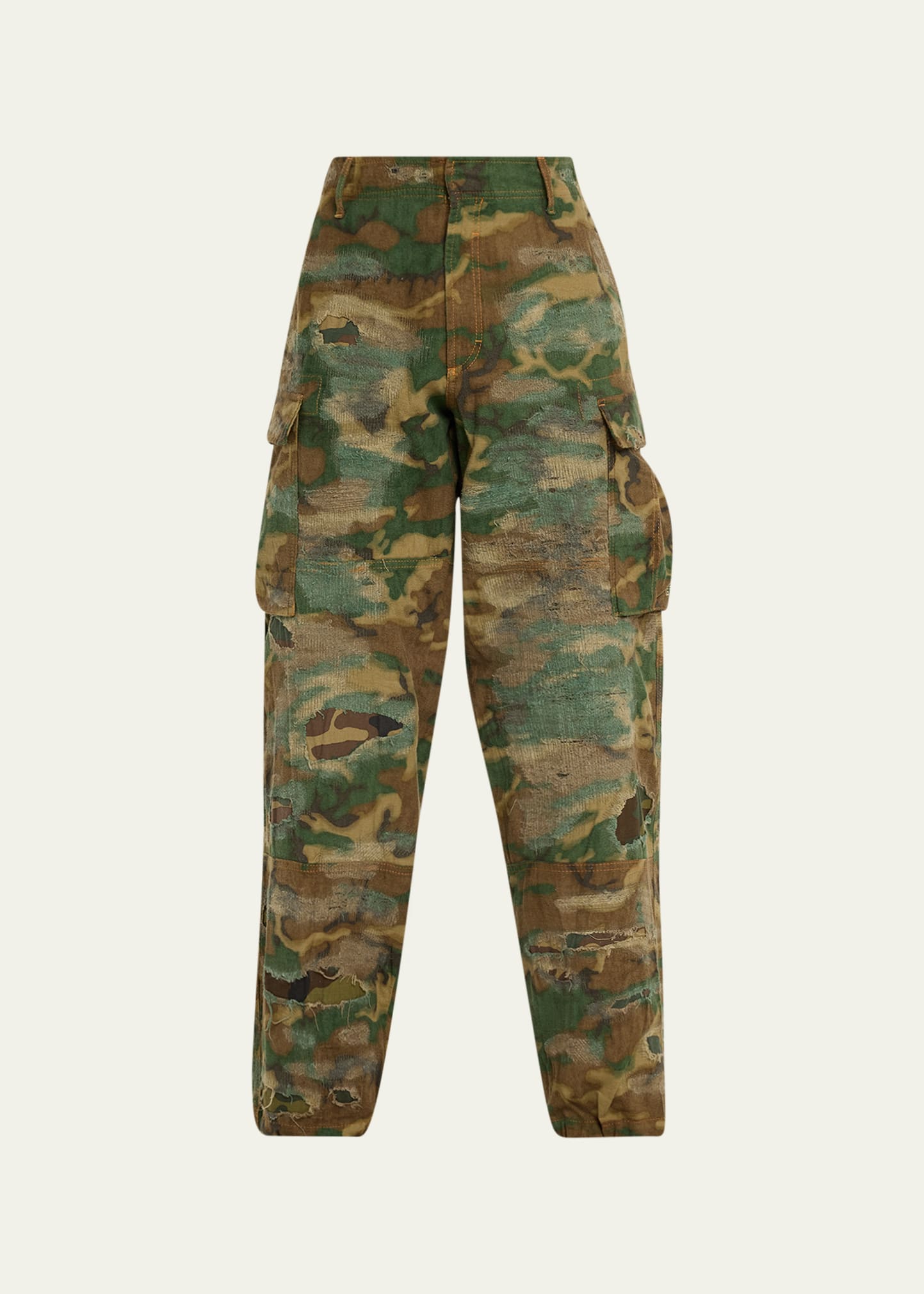 Shop Givenchy Men's Distressed Camo Cargo Pants In Brown/khaki