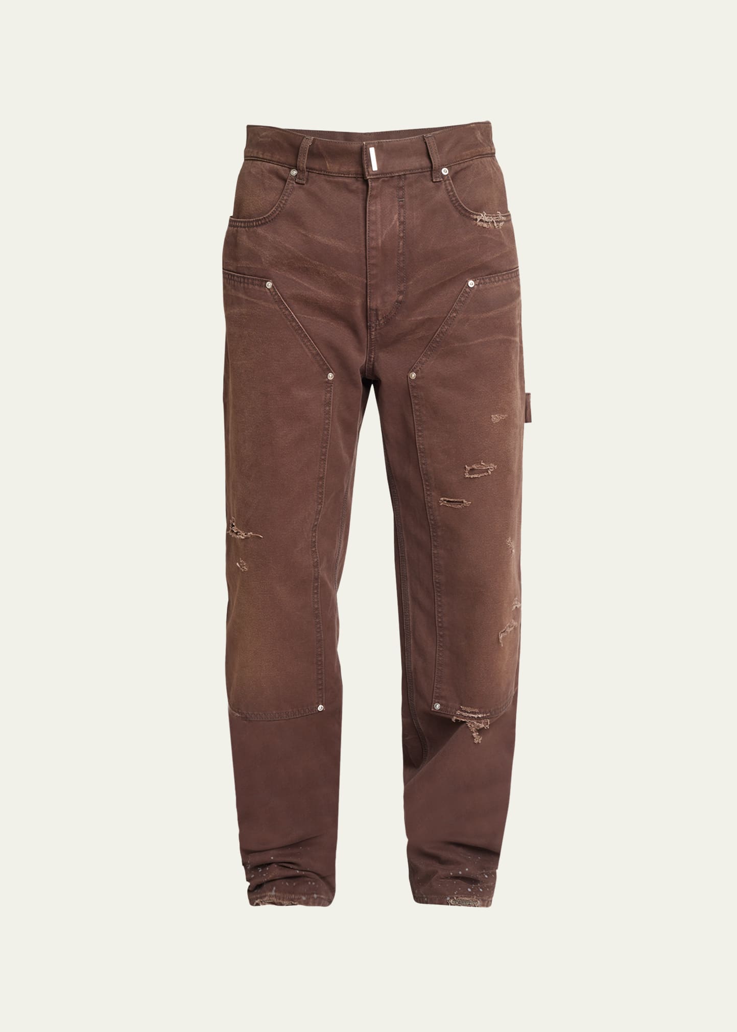 Givenchy Men's Flannel-lined Distressed Carpenter Pants In Dark Brown