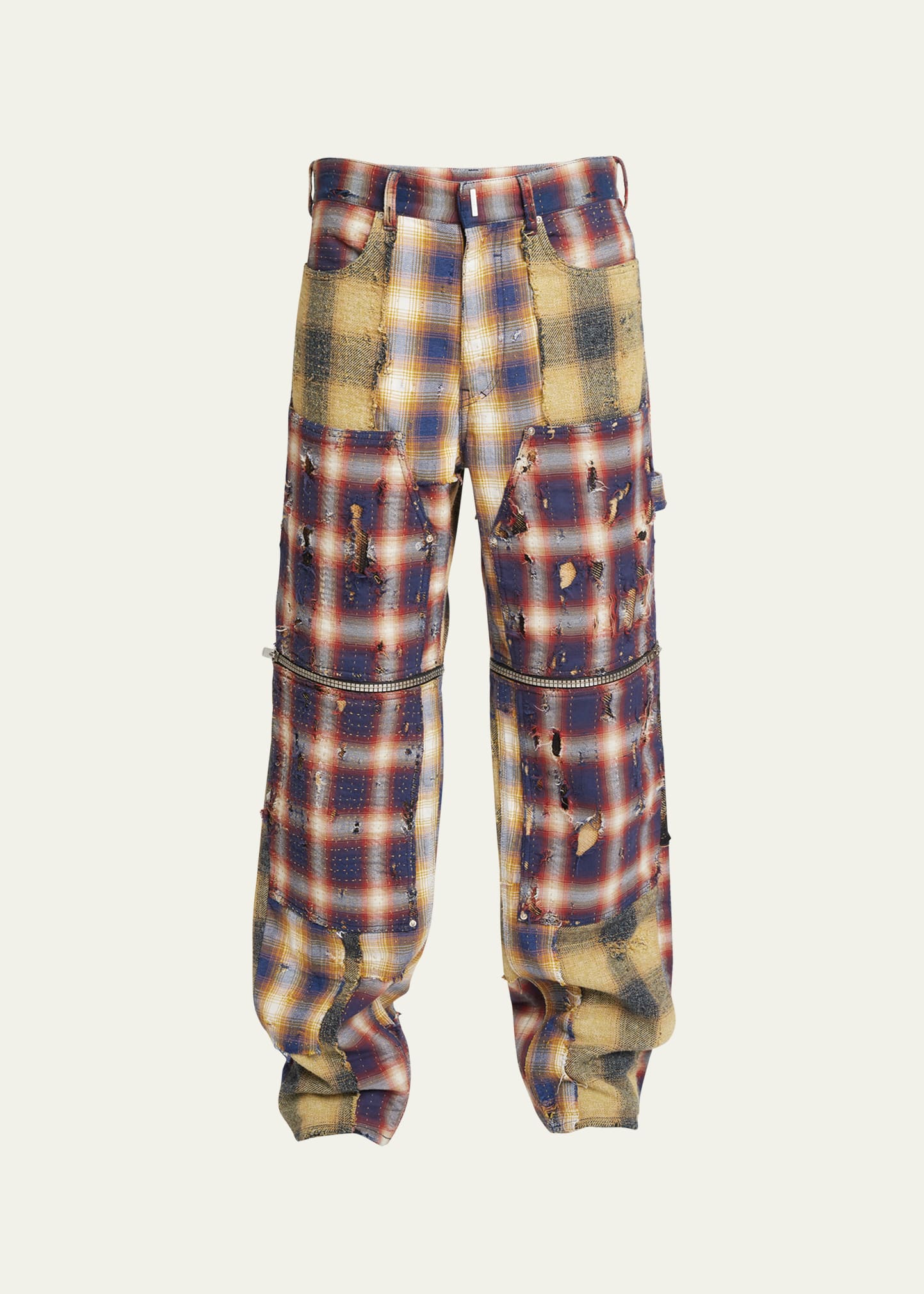 Shop Givenchy Men's Distressed Patchwork Plaid Pants In Multicolored