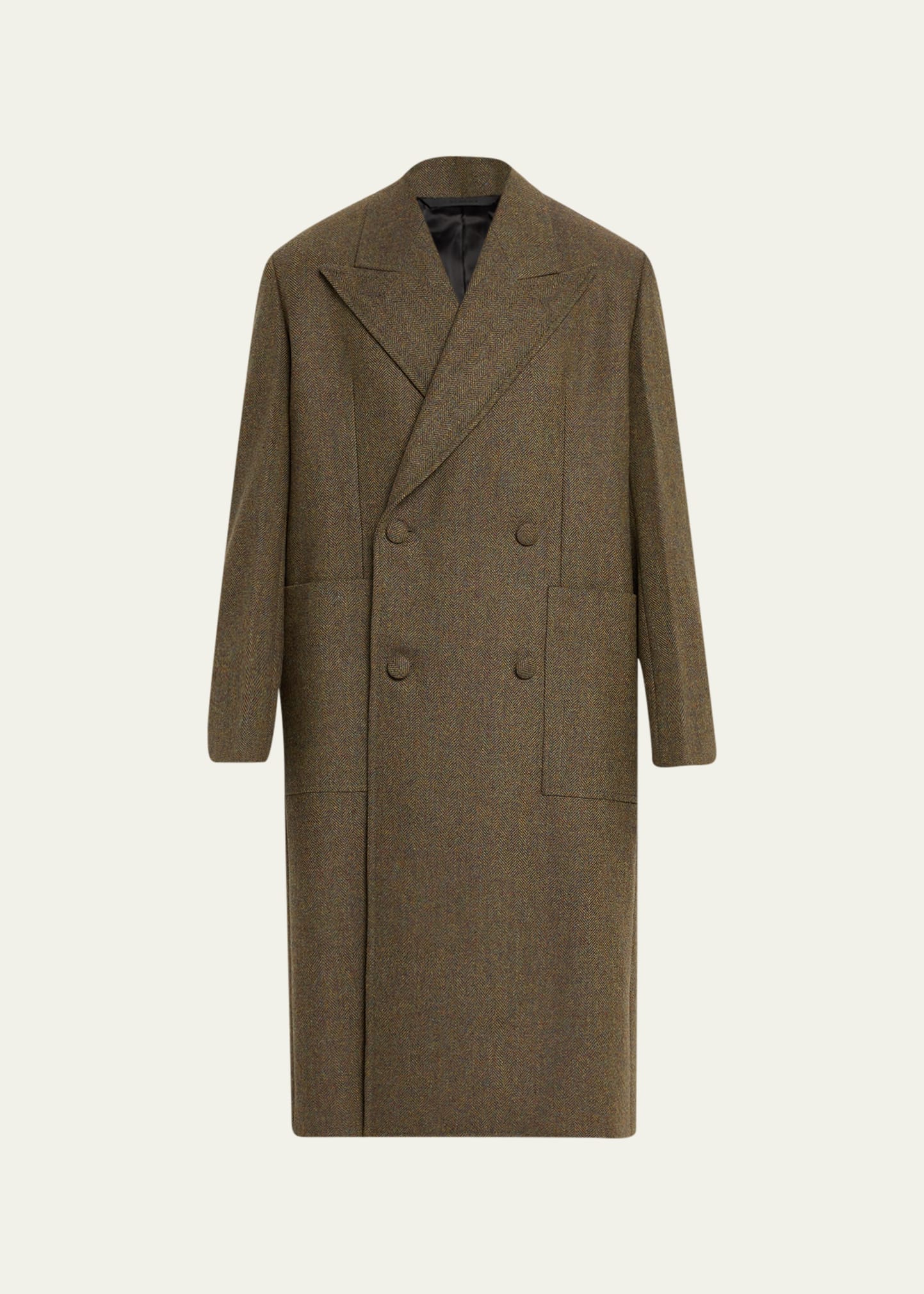 Givenchy Double-breasted Herringbone Wool Coat In Light Khaki