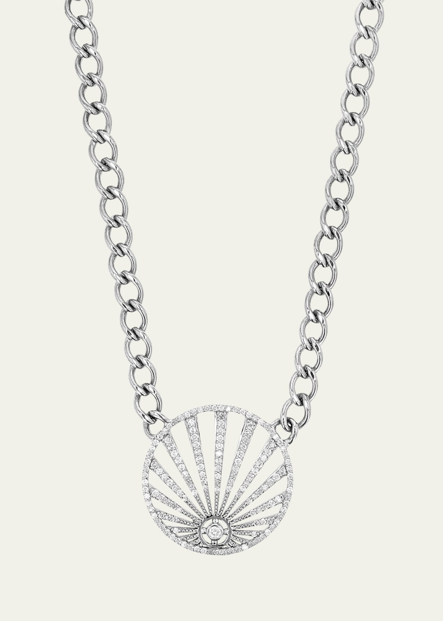 Sheryl Lowe Diamond Pave Sunray Pendant Chain Necklace In Silver