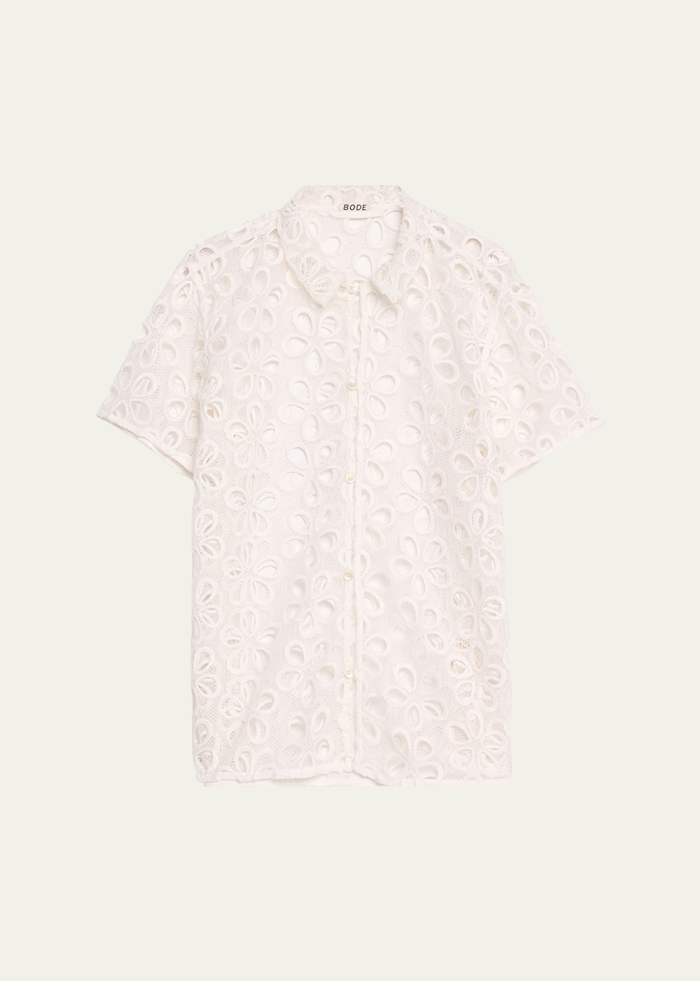 Shop Bode Primrose Floral Lace Button Down Shirt In Natural