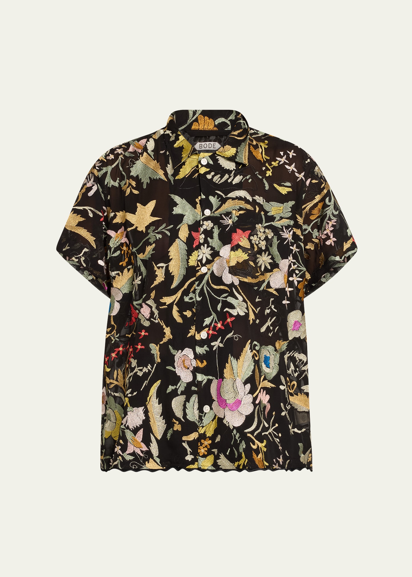 Shop Bode Heirloom Floral Button Down Silk Shirt In Multi