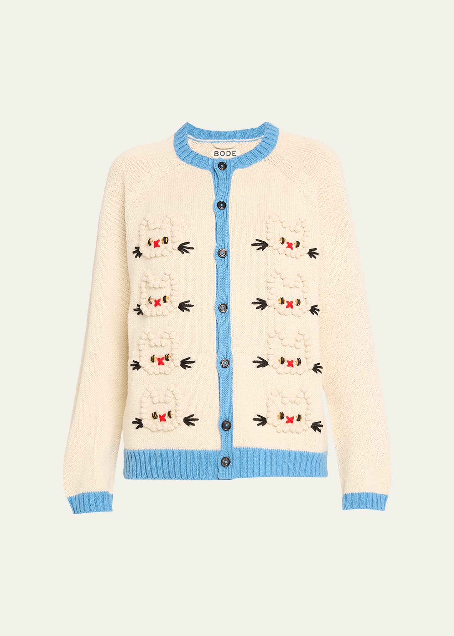 Bode Calico Cat Face Wool Cardigan In Neutral