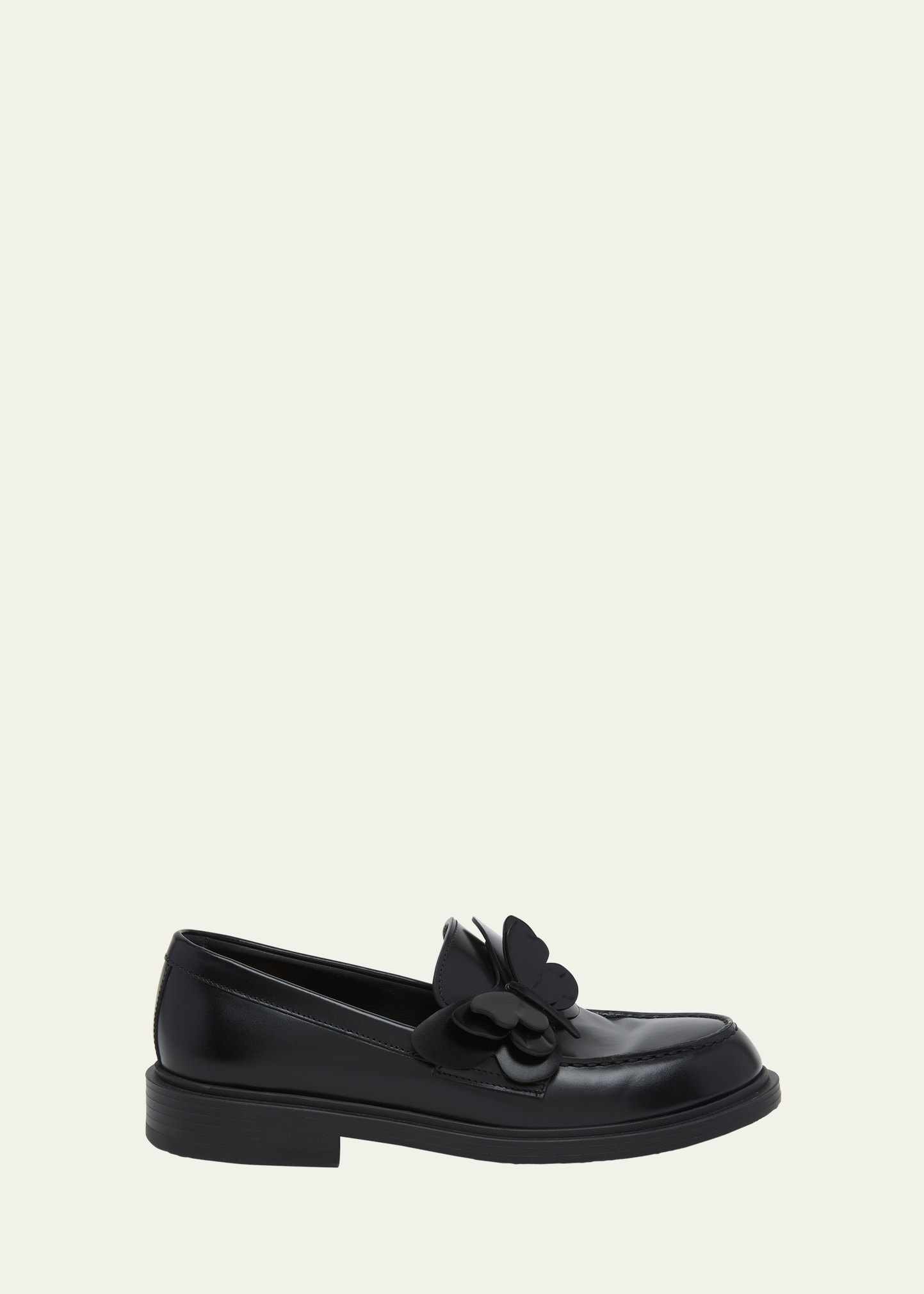 Shop Valentino Butterfly Leather Slip-on Loafers In 0no Nero