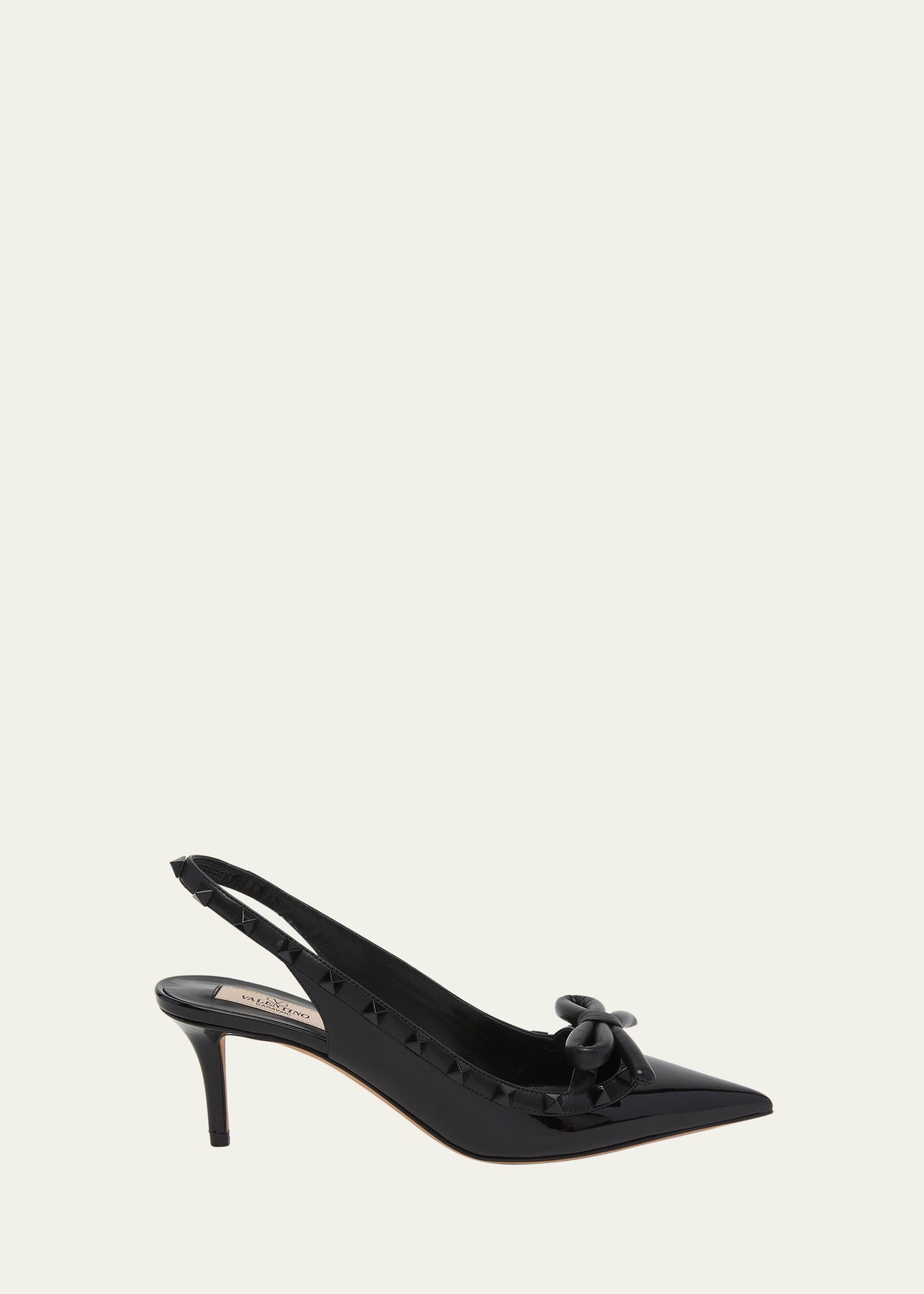 Valentino Garavani Rockstud Patent Bow Slingback Pumps In 0no Nero