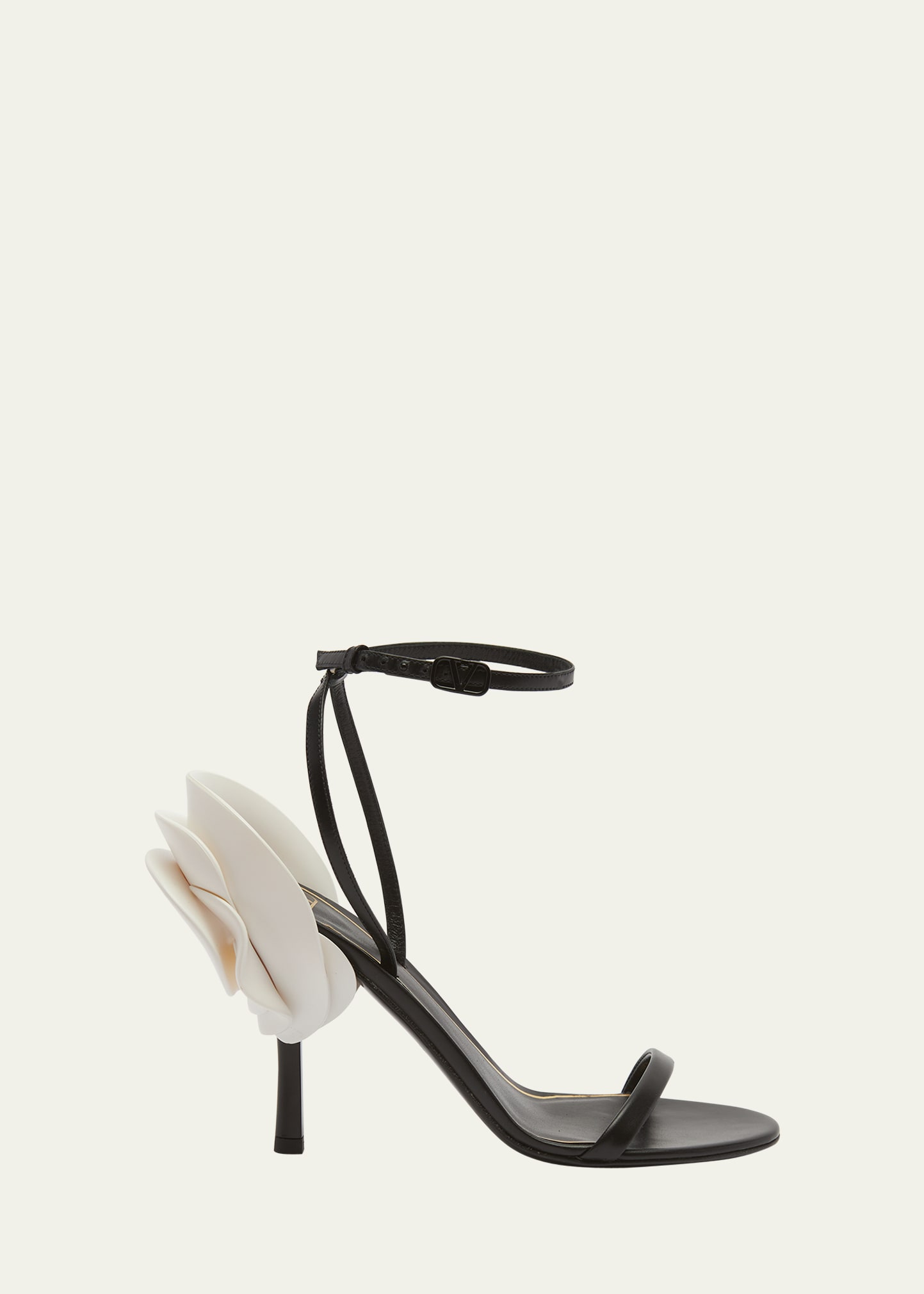 Valentino Garavani Rose Leather Ankle-strap Sandals In K97 Nero Bianco N