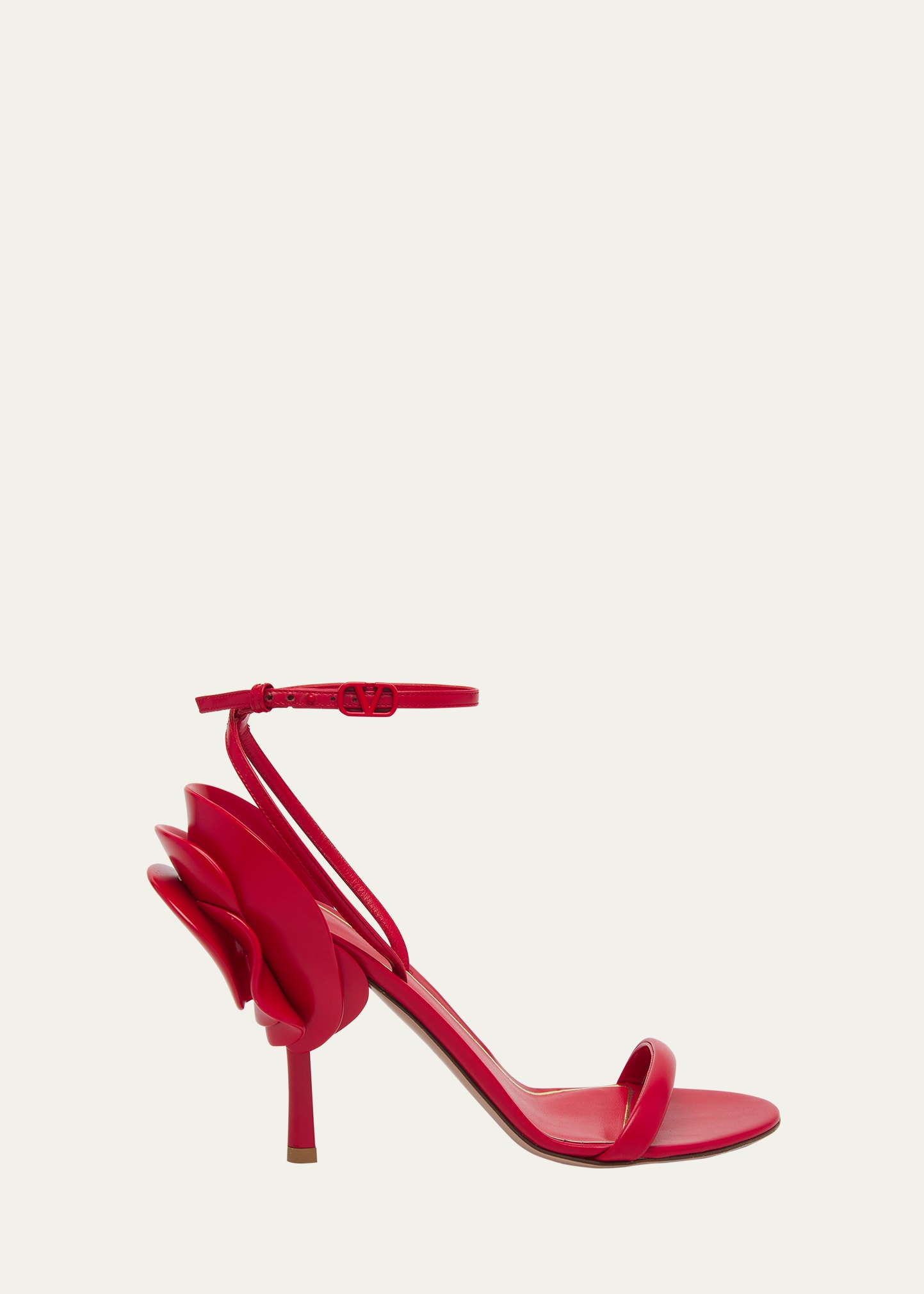 Valentino Garavani Rose Leather Ankle-strap Sandals In Ju5 Rouge Pur