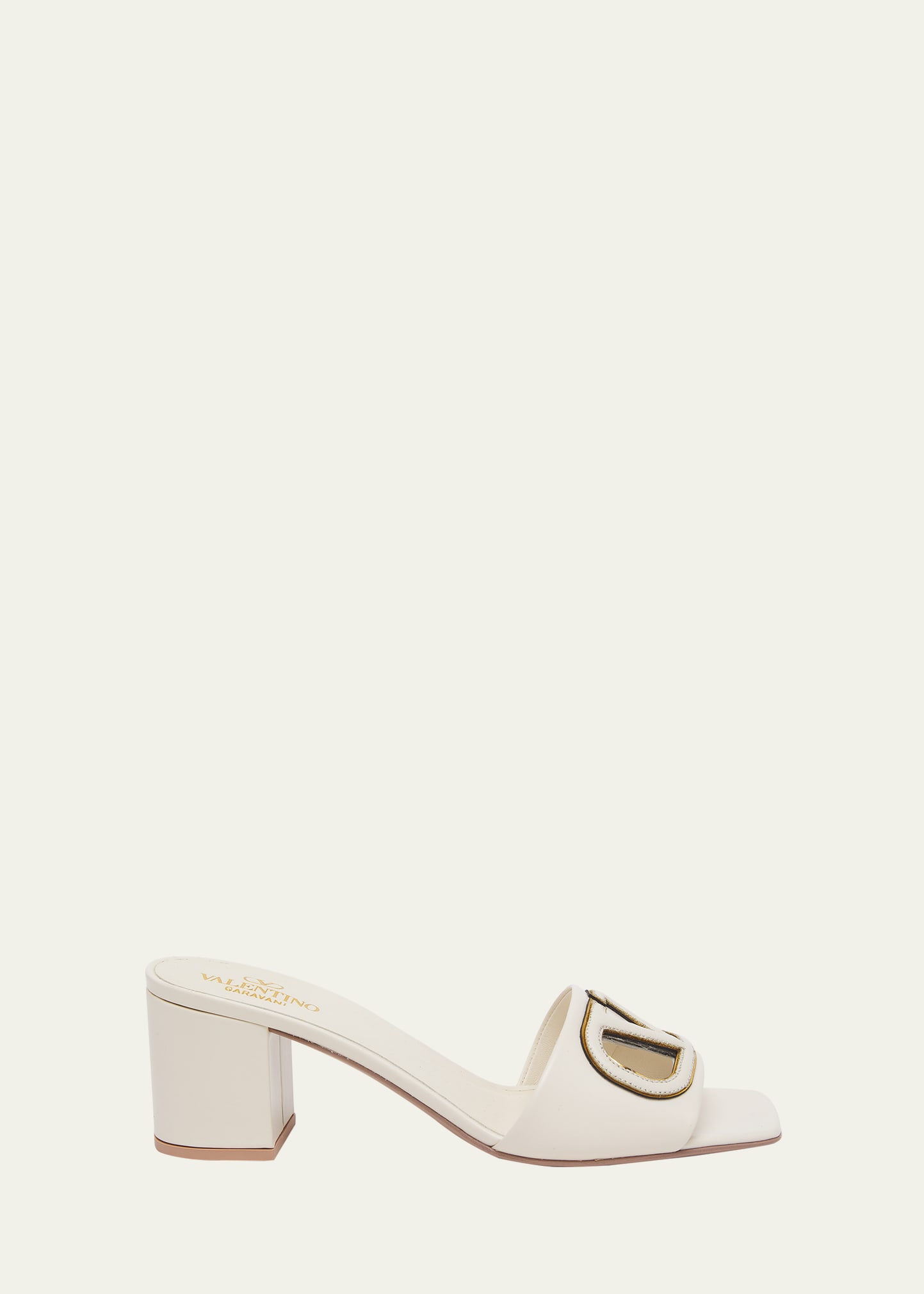 Valentino Garavani Vlogo Leather Cutout Slide Sandals In B24 Light Ivory A