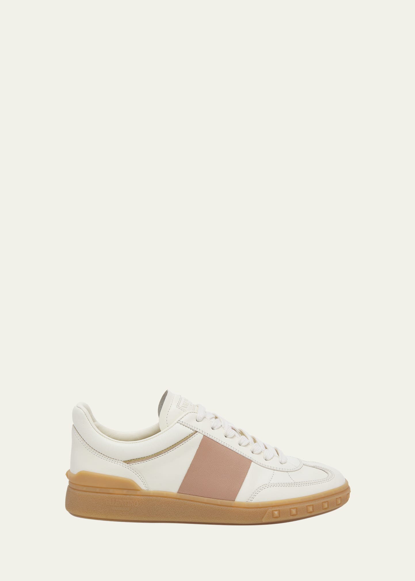 Valentino Upvillage Bicolor Stripe Low-top Sneakers In Ivory Rose Cannel