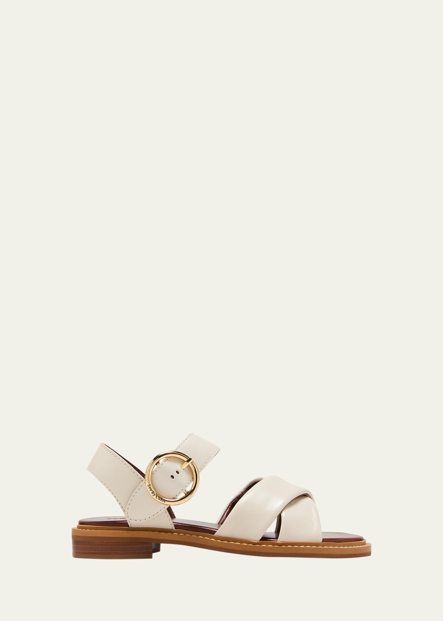 Shop See By Chloé Lyna Leather Crisscross Ankle-strap Sandals In Natural