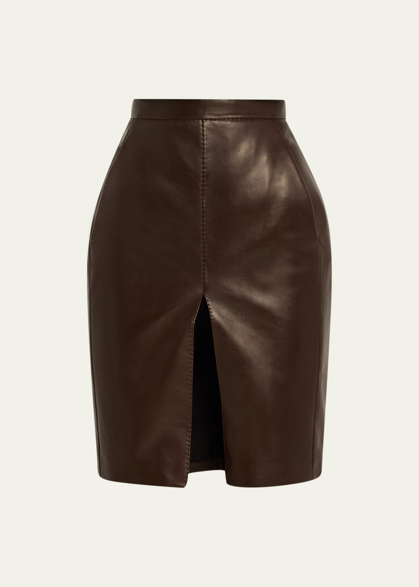 Shop Saint Laurent Leather Pencil Mini Skirt In Marrone Eb